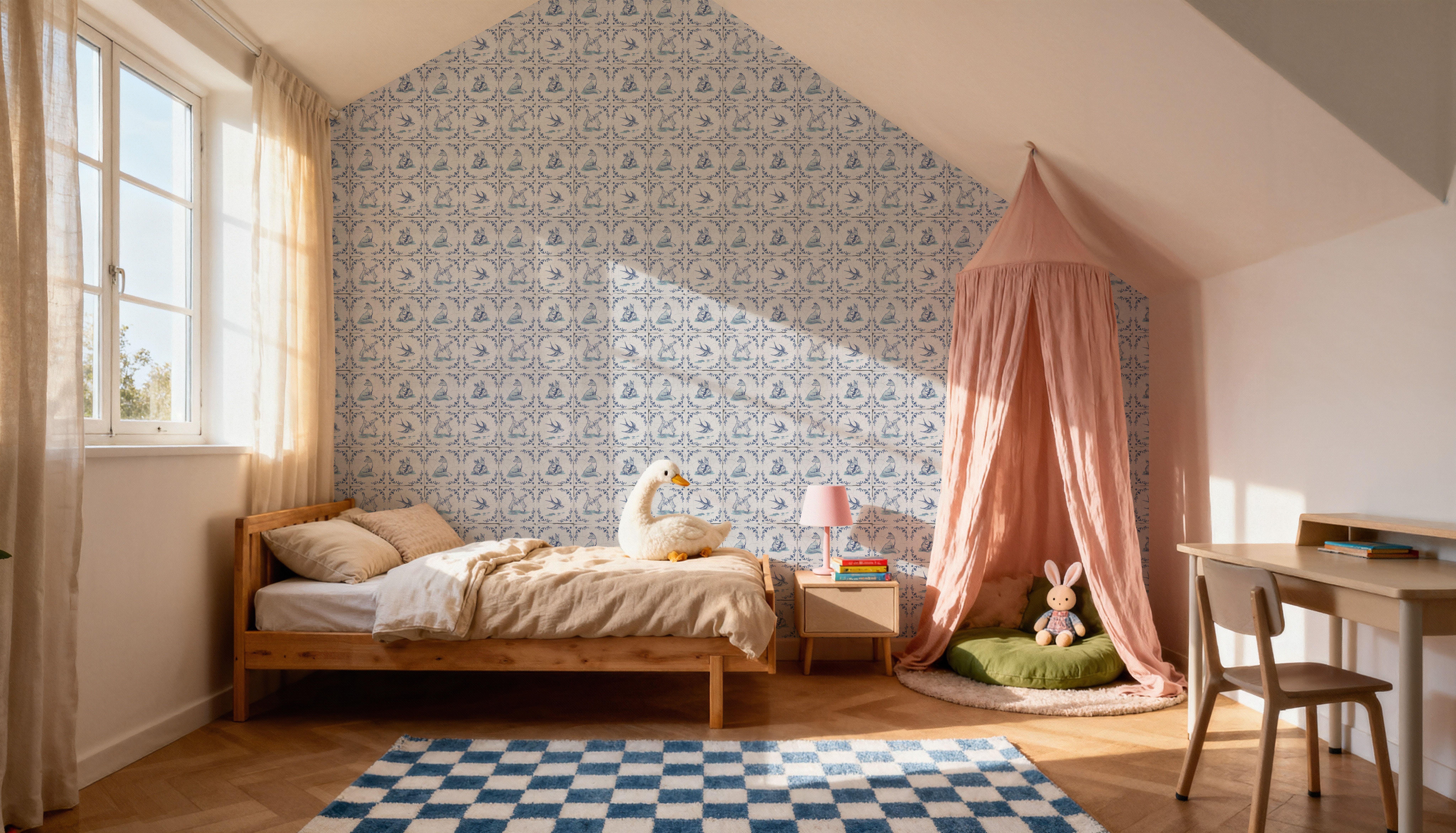 Forest Animals Telft, Tiles, Blue