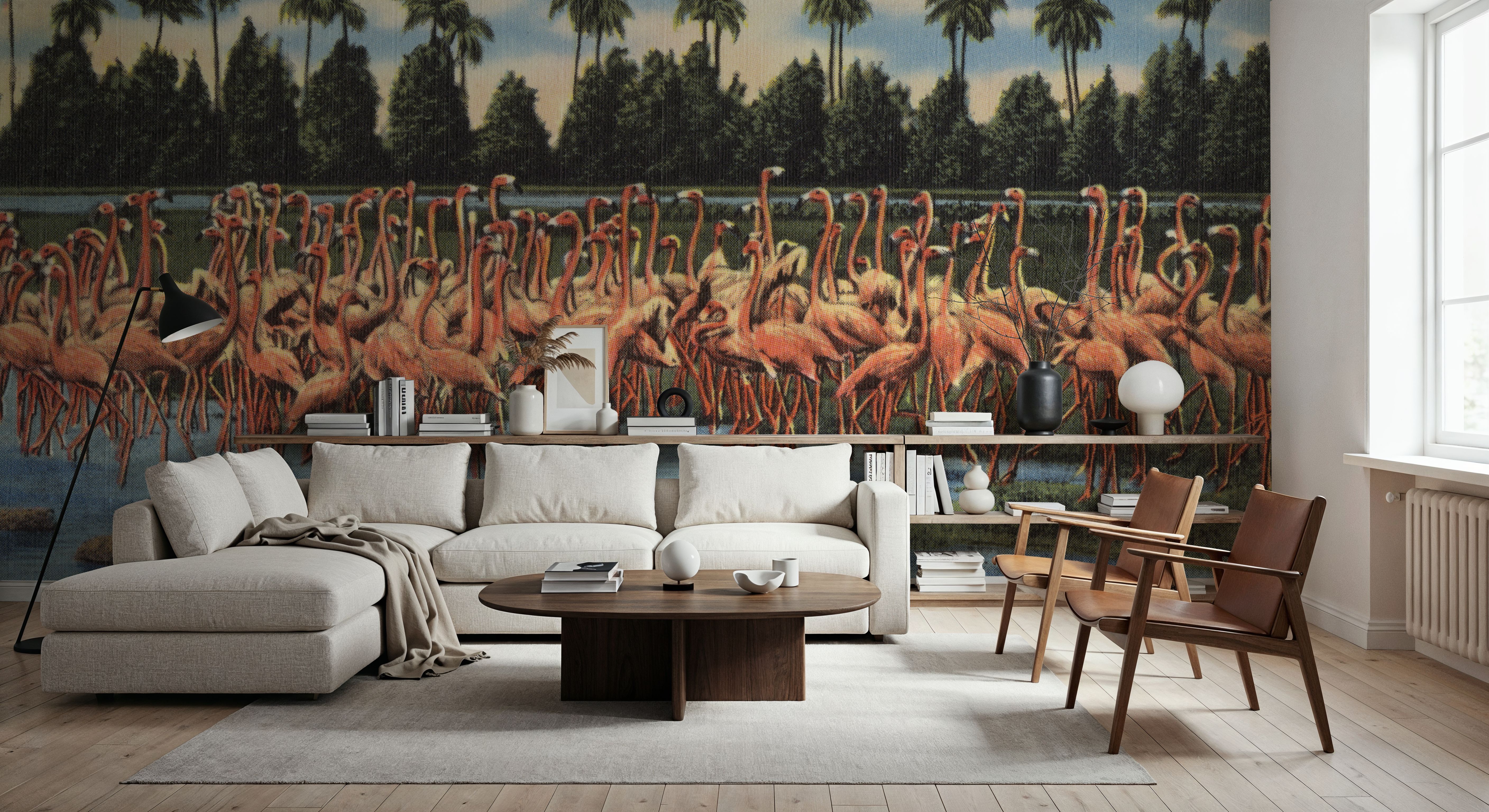 Flamingos - Screenprint Postcard, Wallpaper