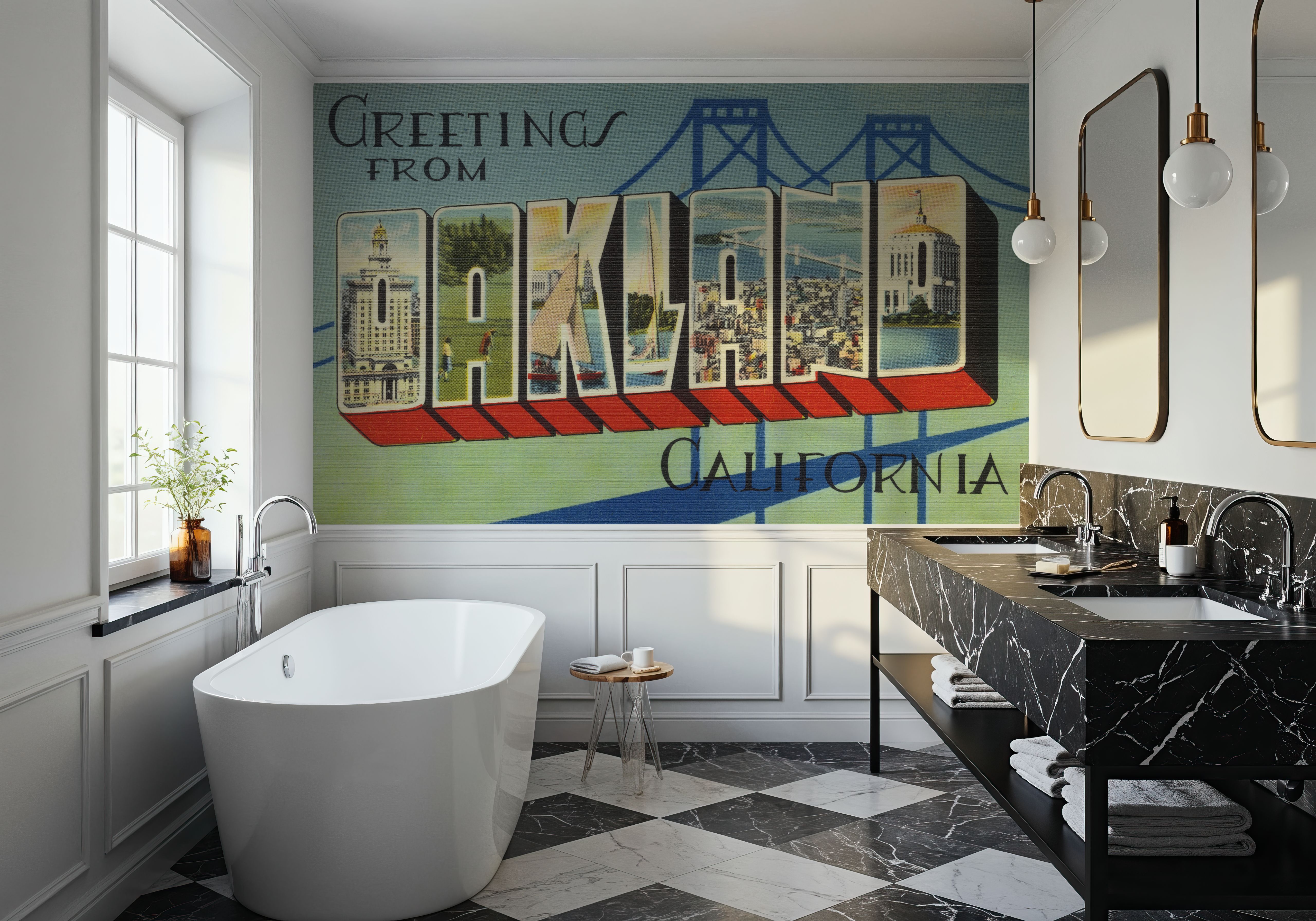 Greetings from Oakland - Screenprint Postcard, Wallpaper