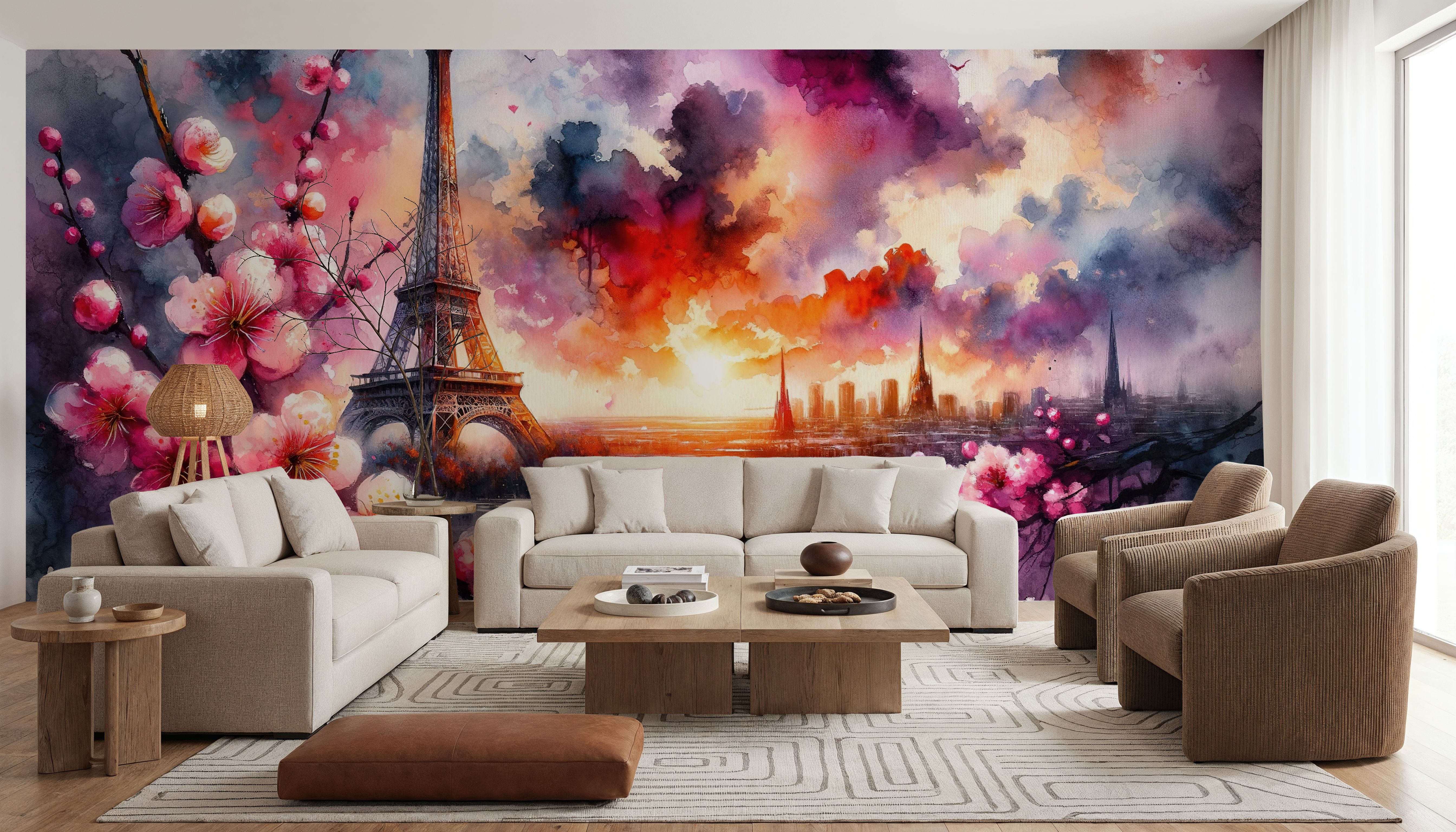 Watercolor Floral Paris Eiffel Tower