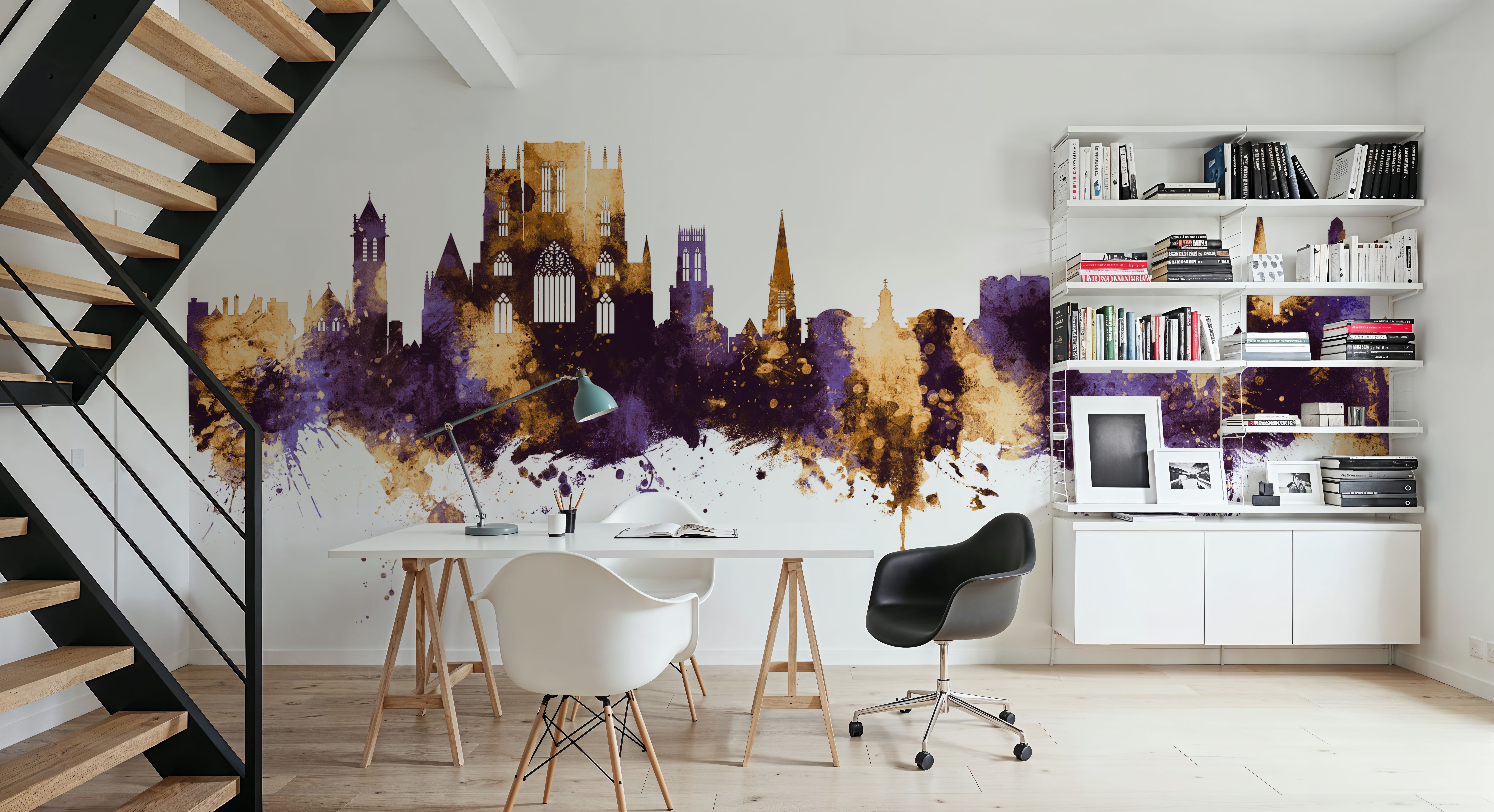 York England Skyline Purple & Gold