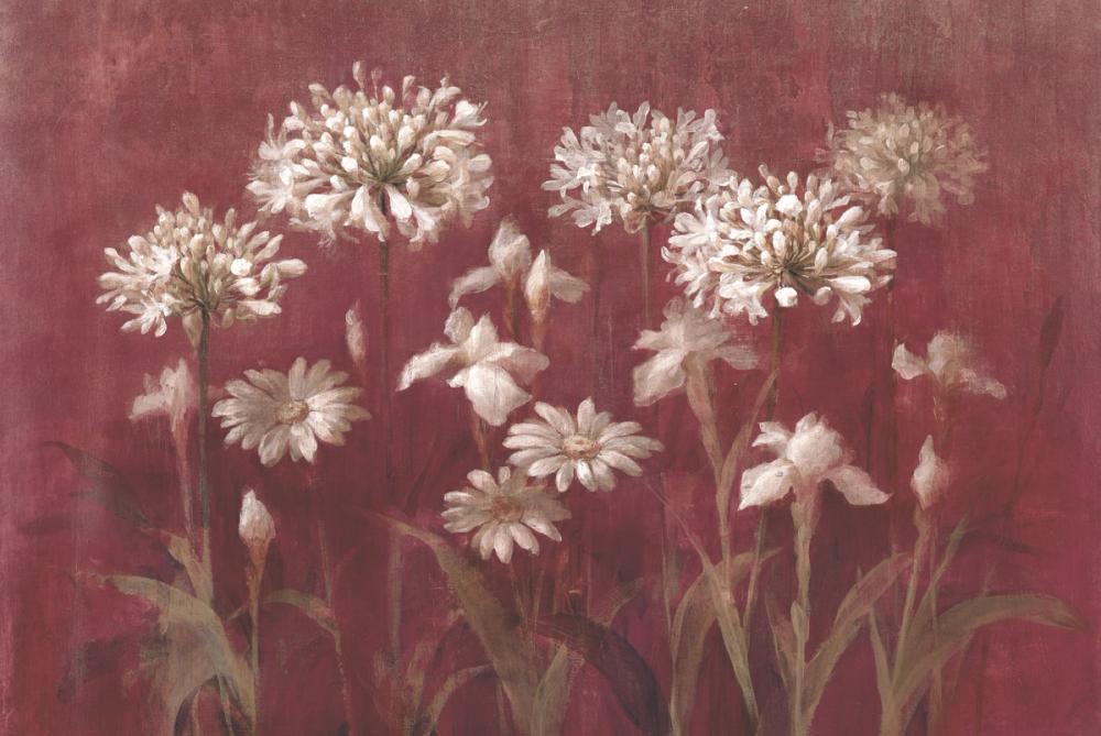 Garden Flowers on Burgundy