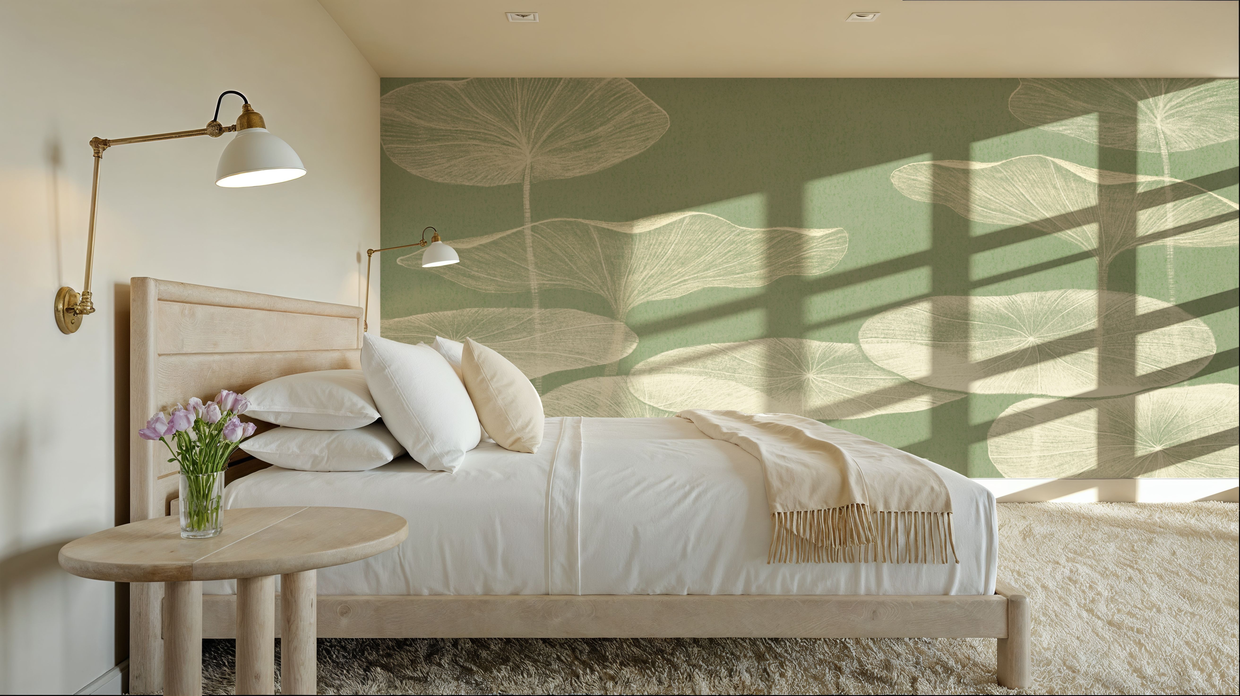 Subtle Water Lily Drawing, Light Green