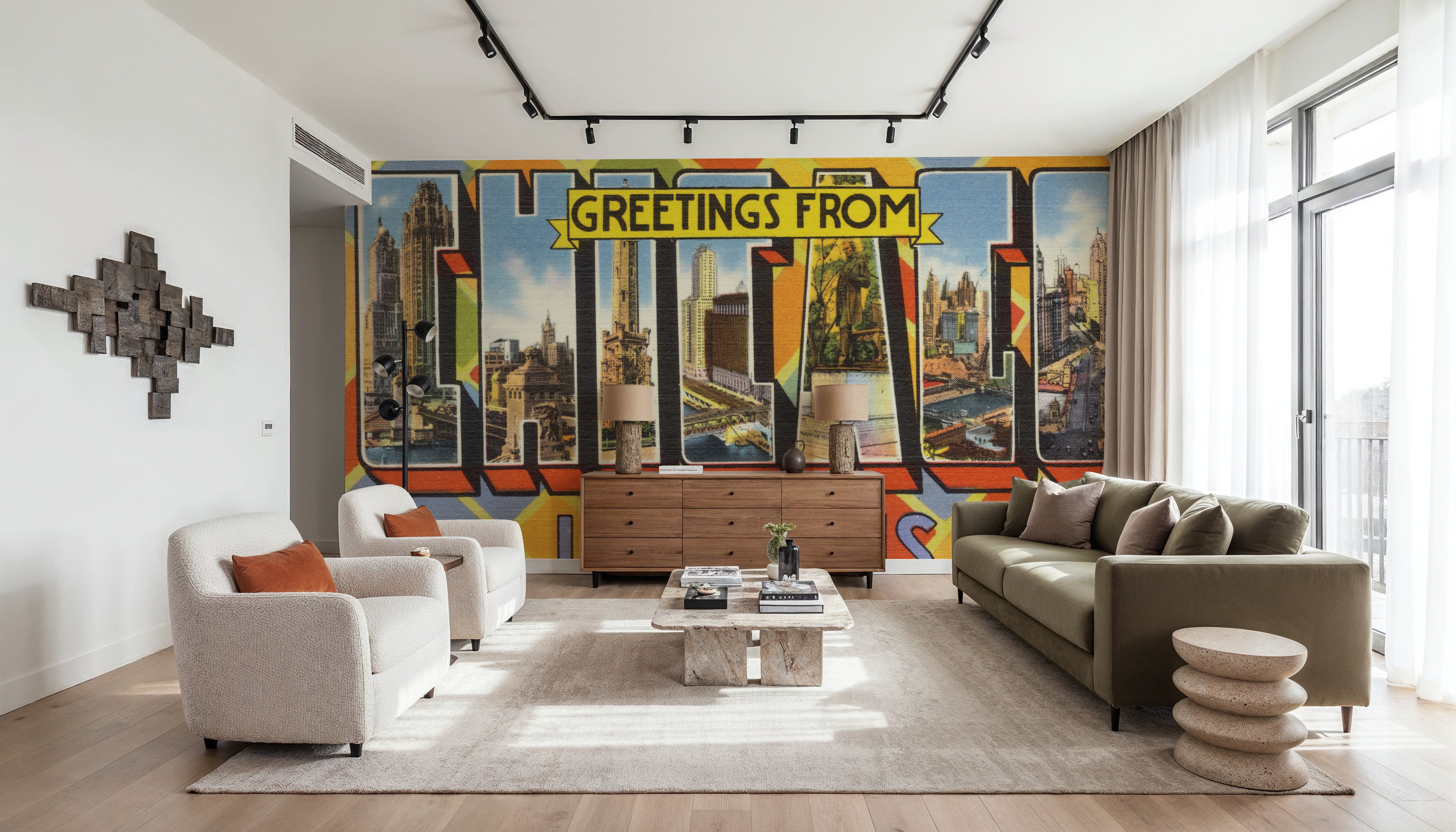 Greetings from Chicago - Screenprint Postcard, Wallpaper