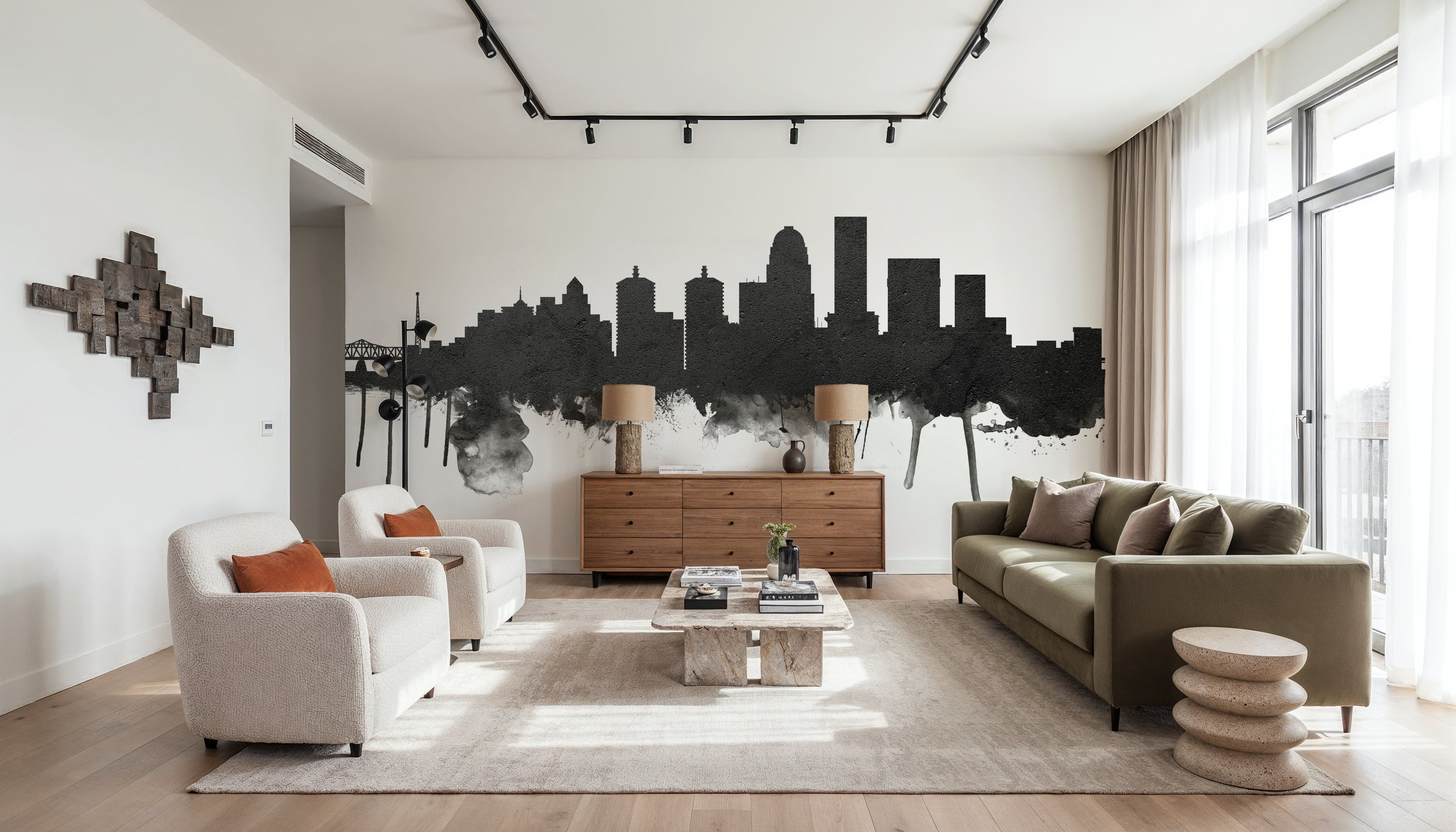 Louisville Kentucky Skyline Black & White, Wallpaper