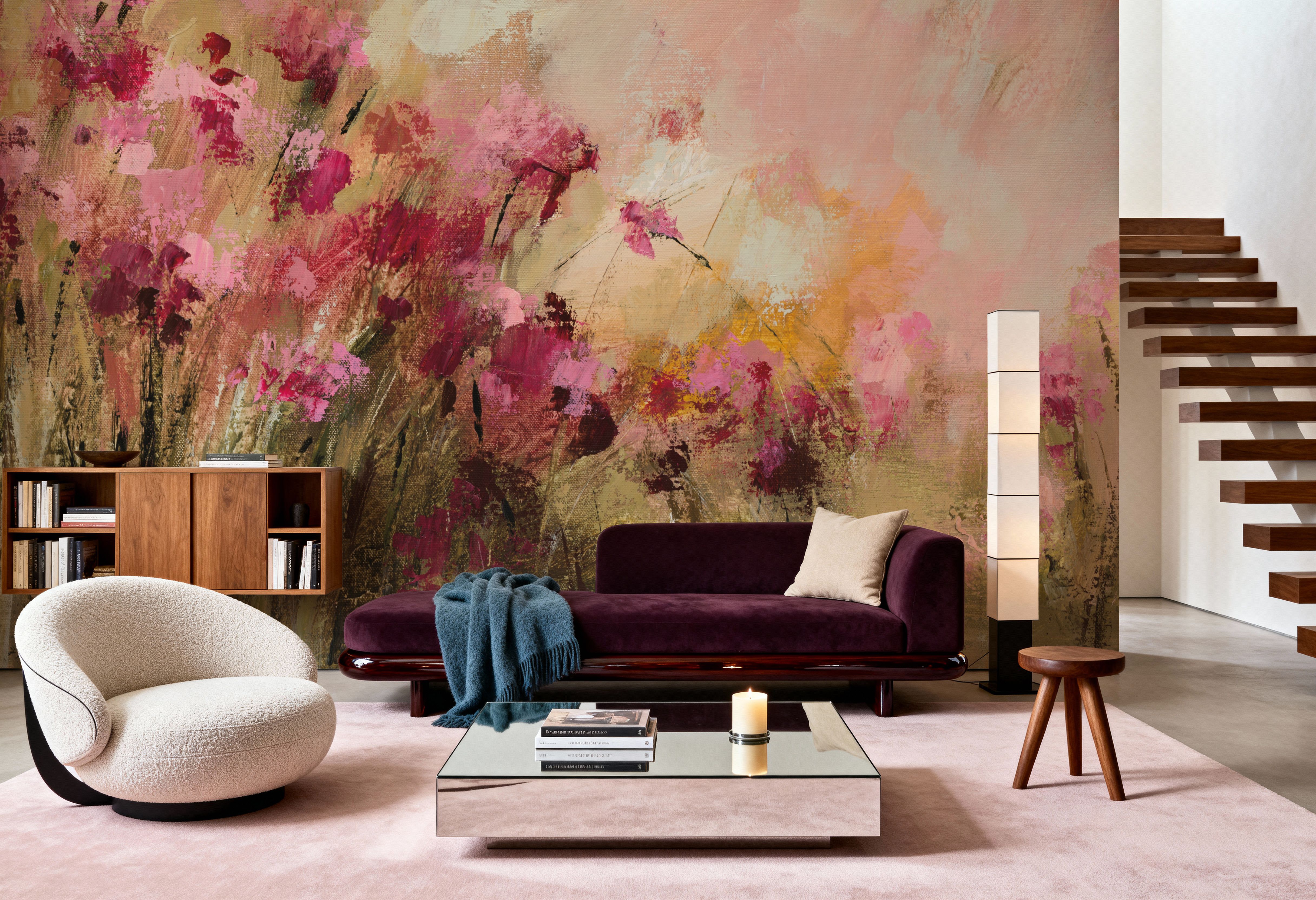 Wall Mural - Wild Pink Flowers - Abstract mural wallpaper - Offices - Wallism US - Premium, Textured or Peel & Stick