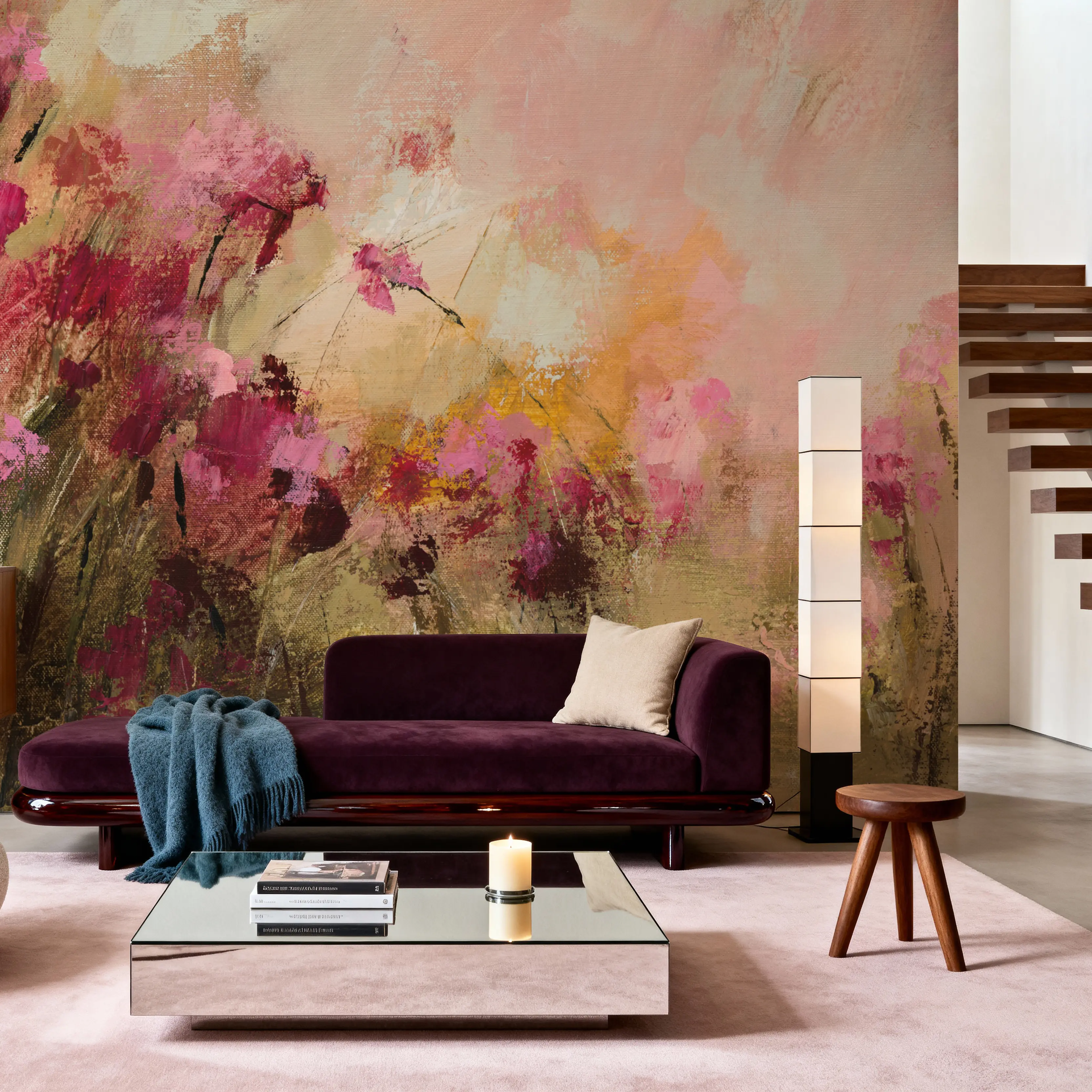 Papier Peint Panoramique - Wild Pink Flowers - Abstrait Nature - Rose - Chambre - Wallism Belgique - Encollage au mur ou Autocollant