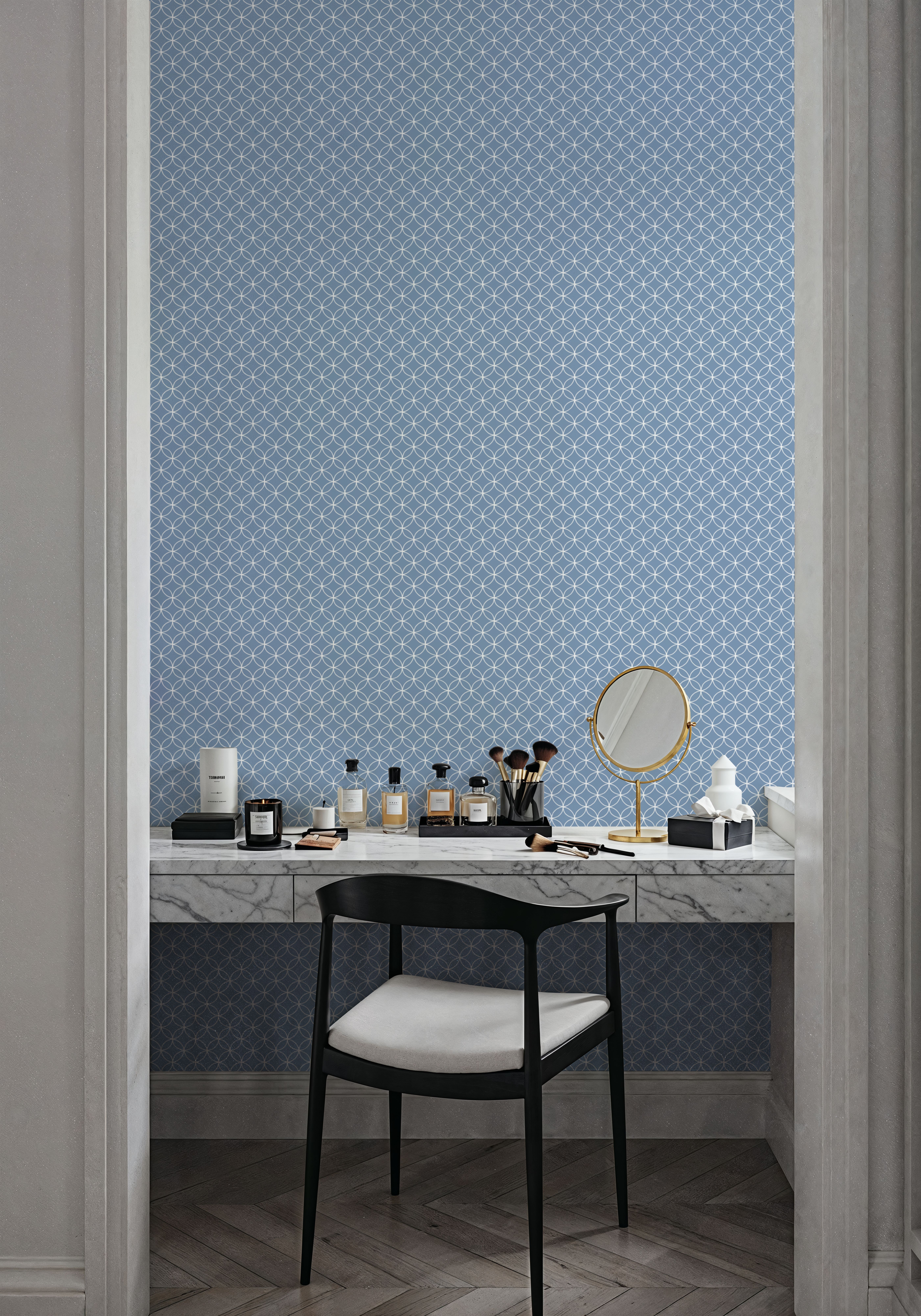 Papier Peint - Yuki - Cercles - Bleu - Salon - Wallism Belgique - Encollage au mur ou Autocollant