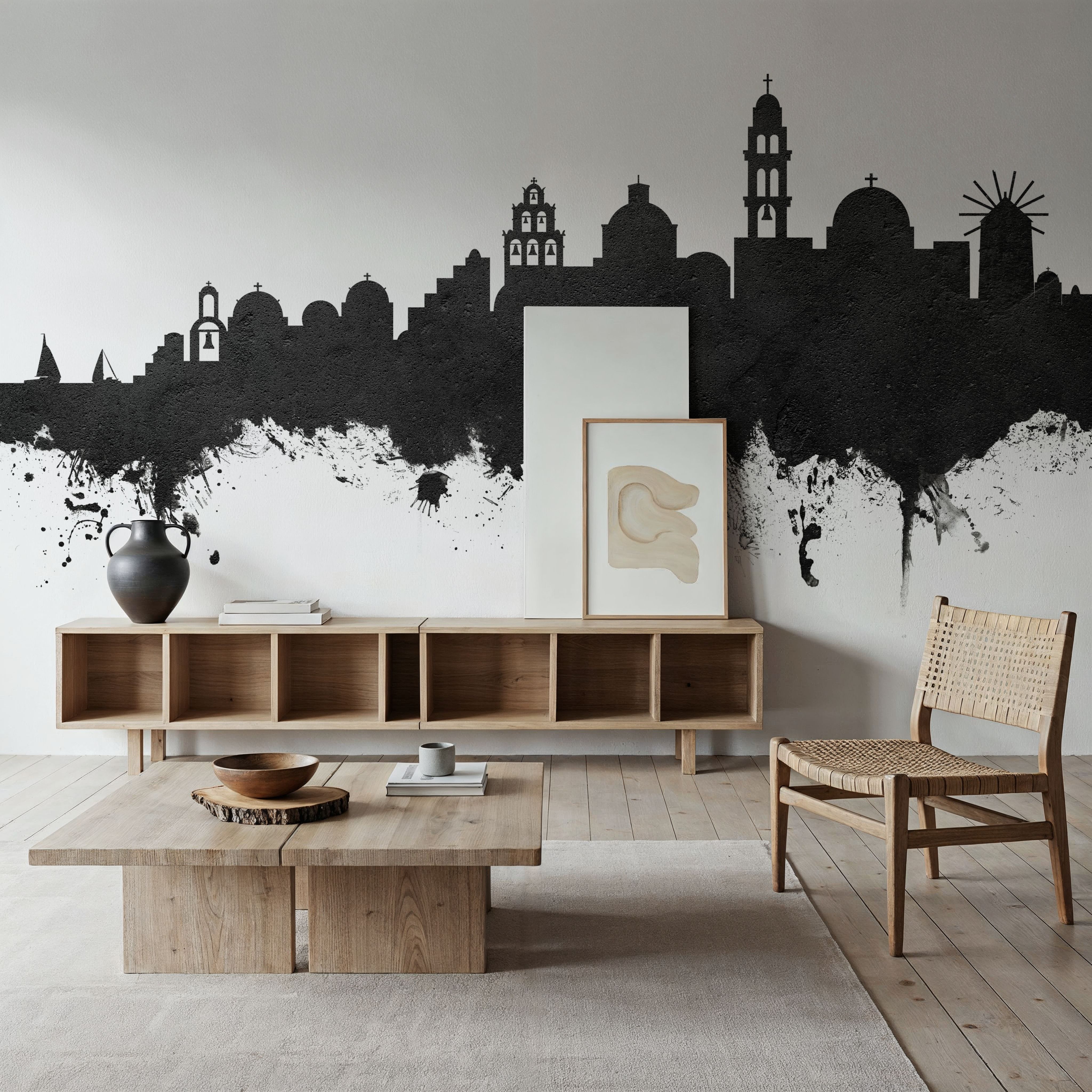 Santorini Skyline Black & White