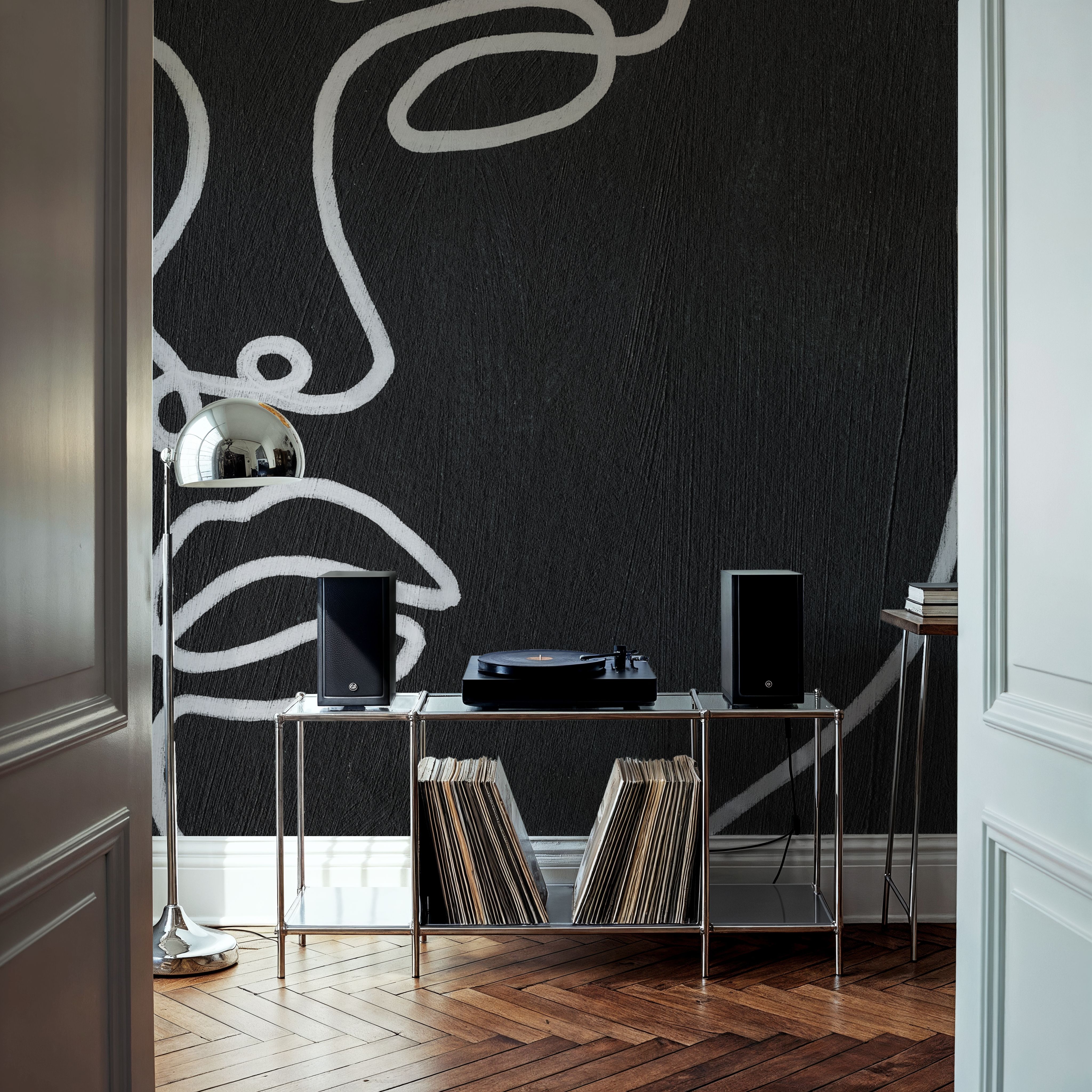 Wall Mural - About Face II Black - Abstract Graphics mural wallpaper - Gray - Living room - Wallism US - Premium, Textured or Peel & Stick