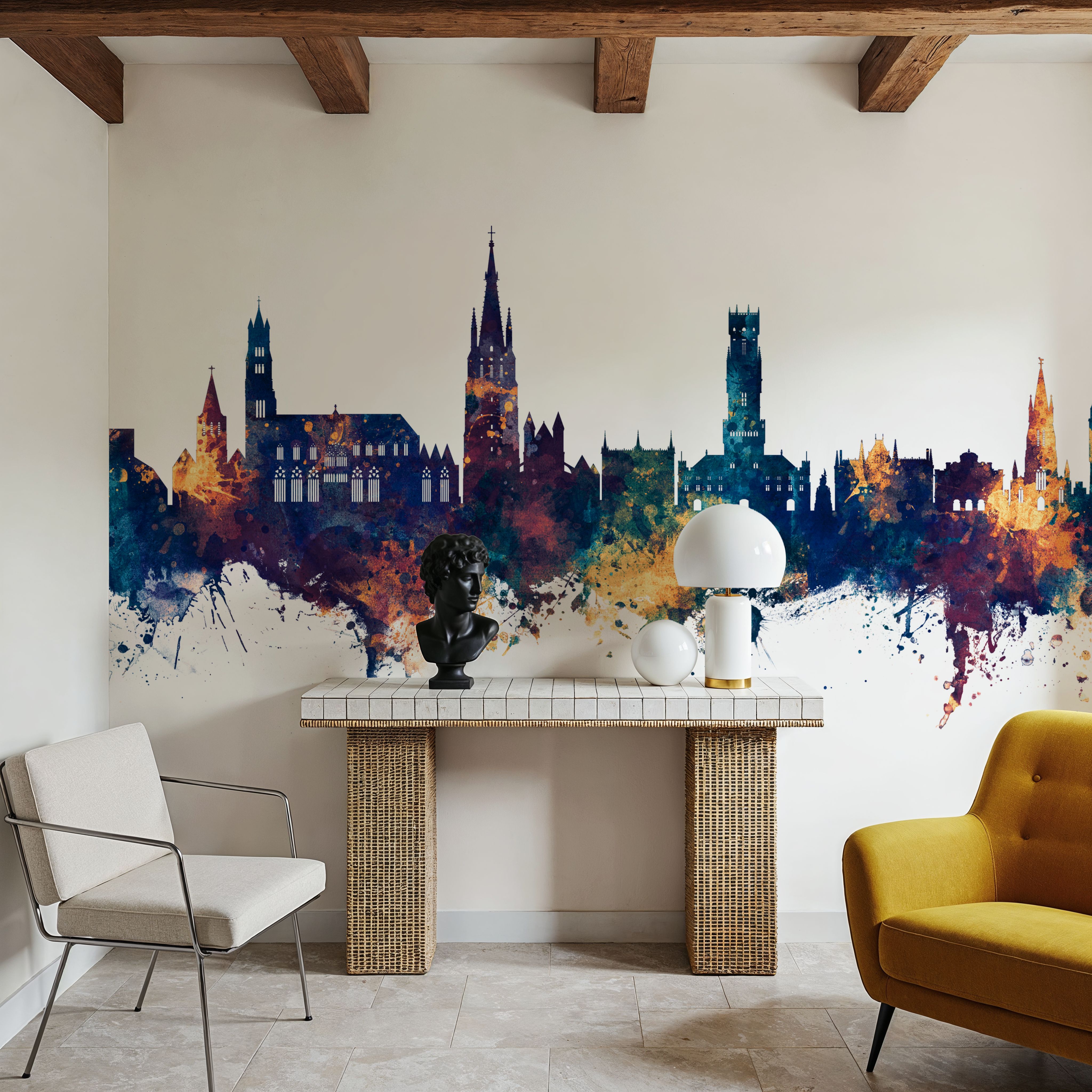 Bruges Belgium Skyline Blue & Bronze