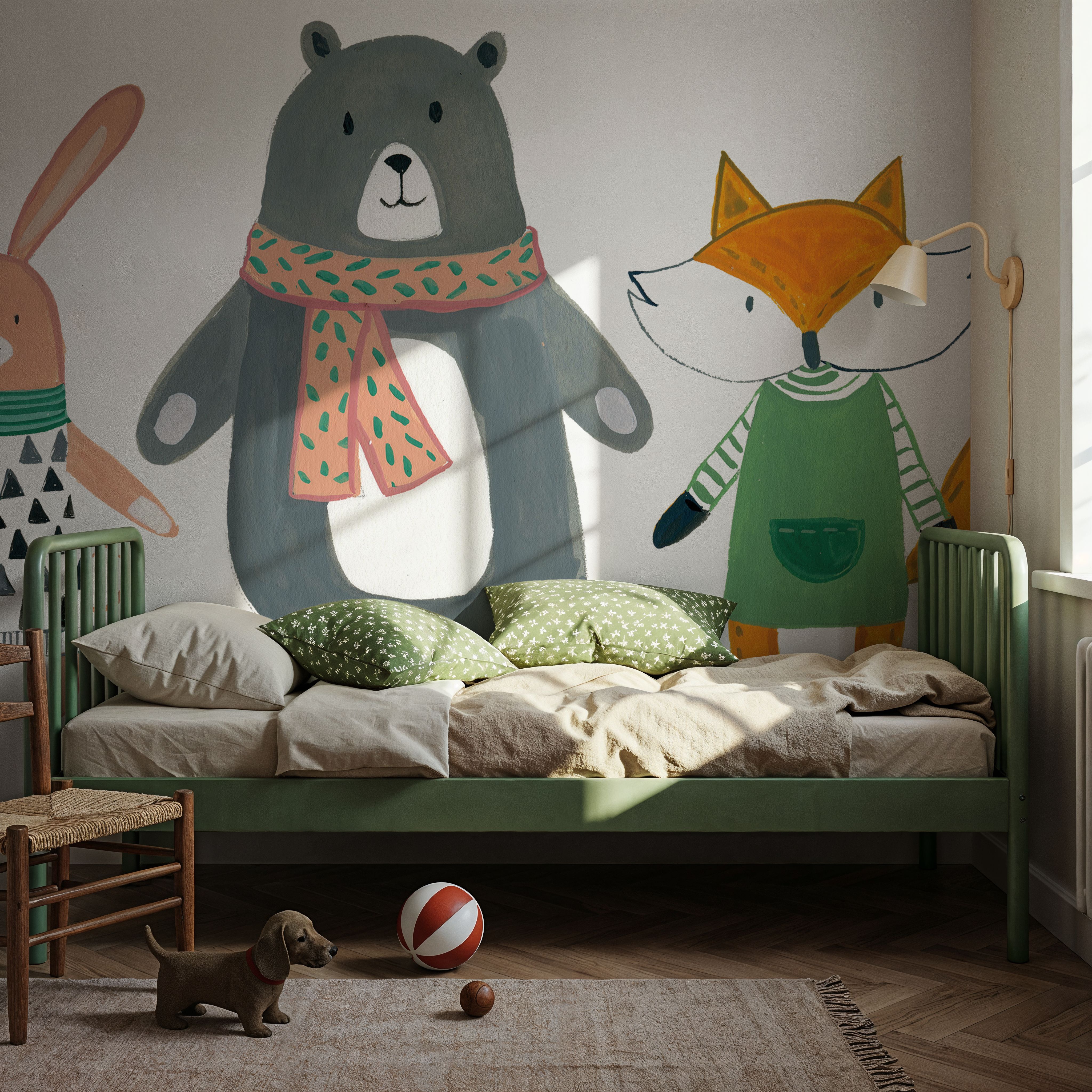 Wall Mural - Neighborhood Pals XII - Graphics Animals mural wallpaper - Gray - Kids' Room - Wallism US - Premium, Textured or Peel & Stick