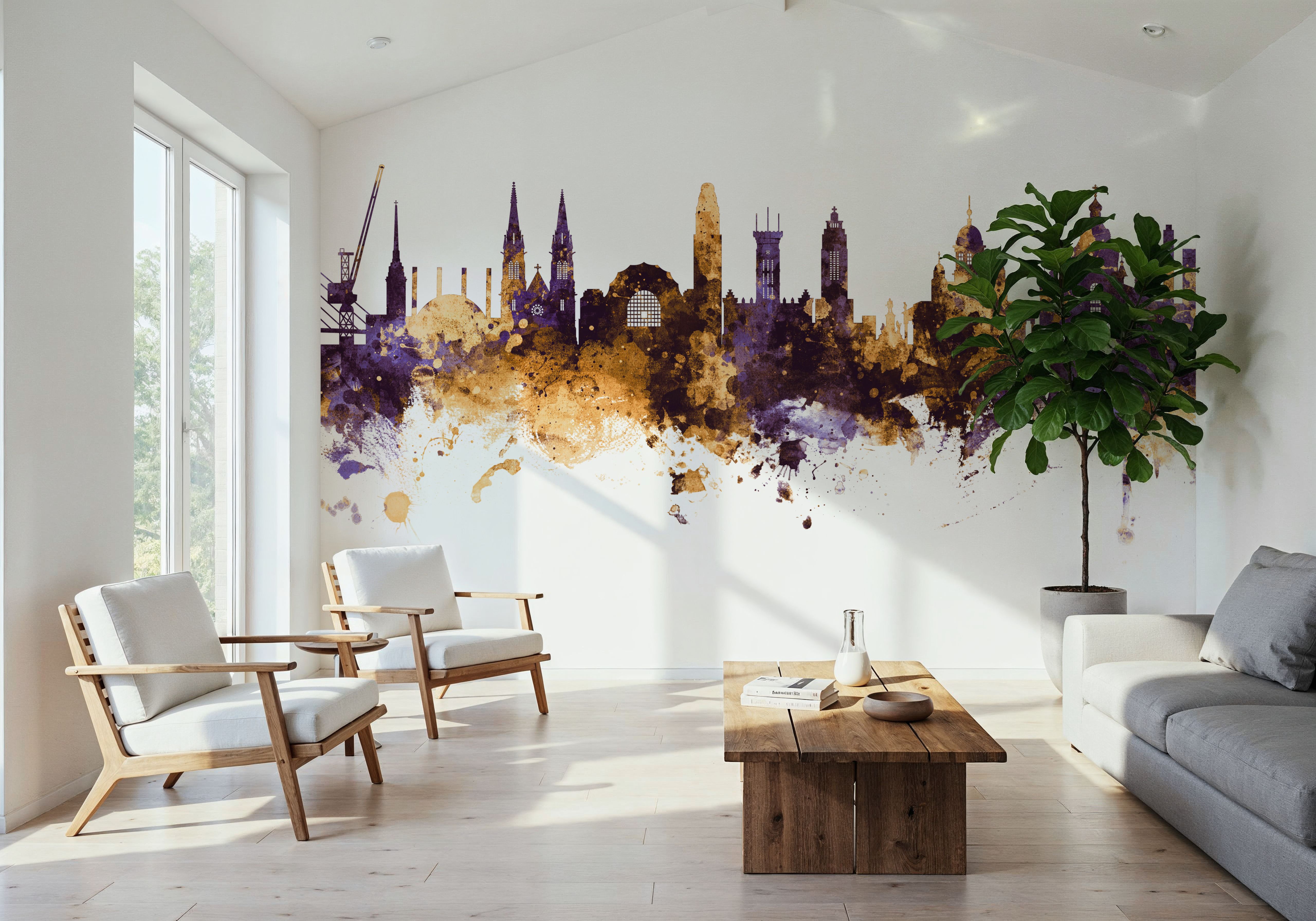 Helsinki Skyline Purple & Gold, Wallpaper