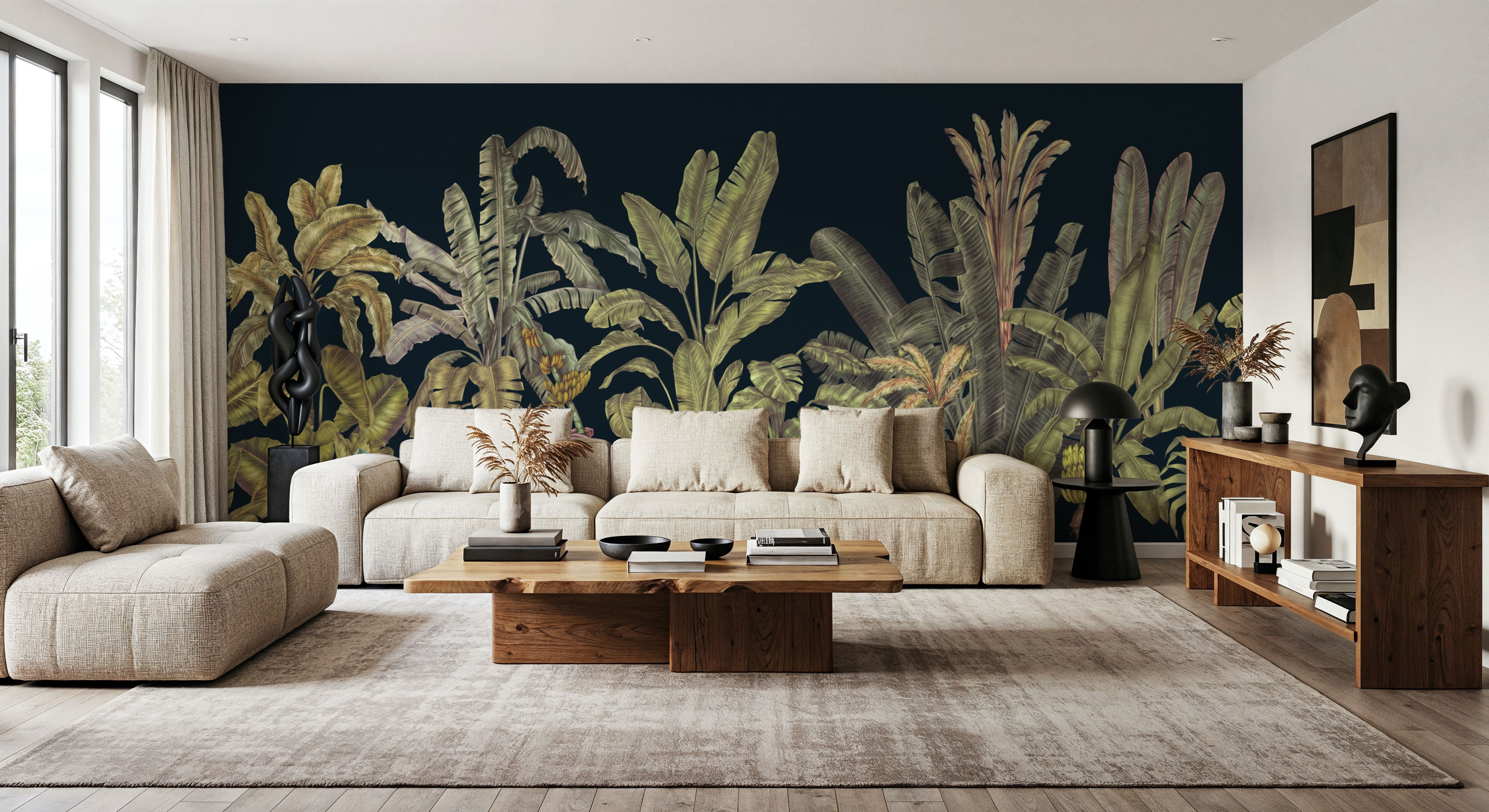 Madagascar Foliage, Darkest Green, Wallpaper