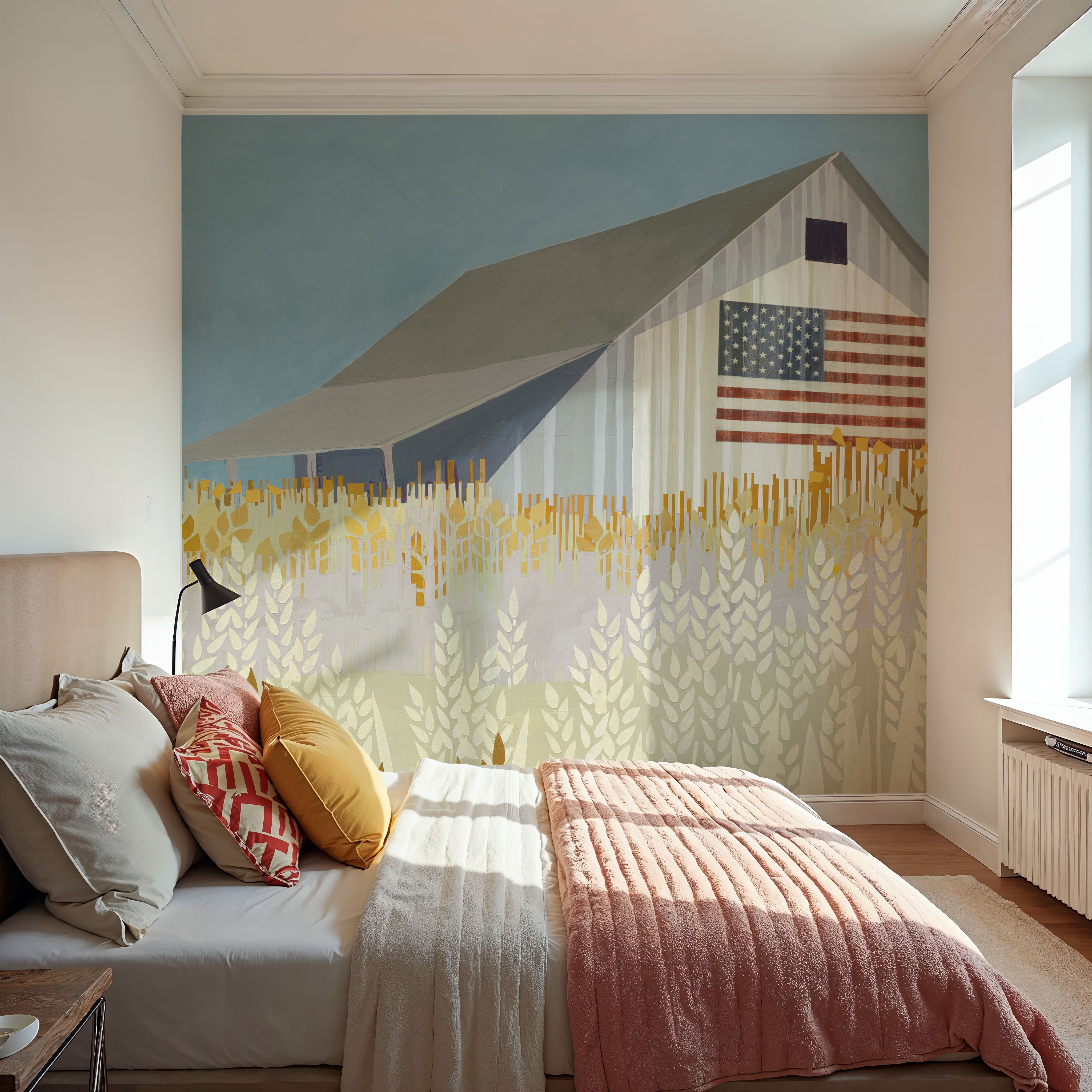 Wheat Fields Barn with Flag