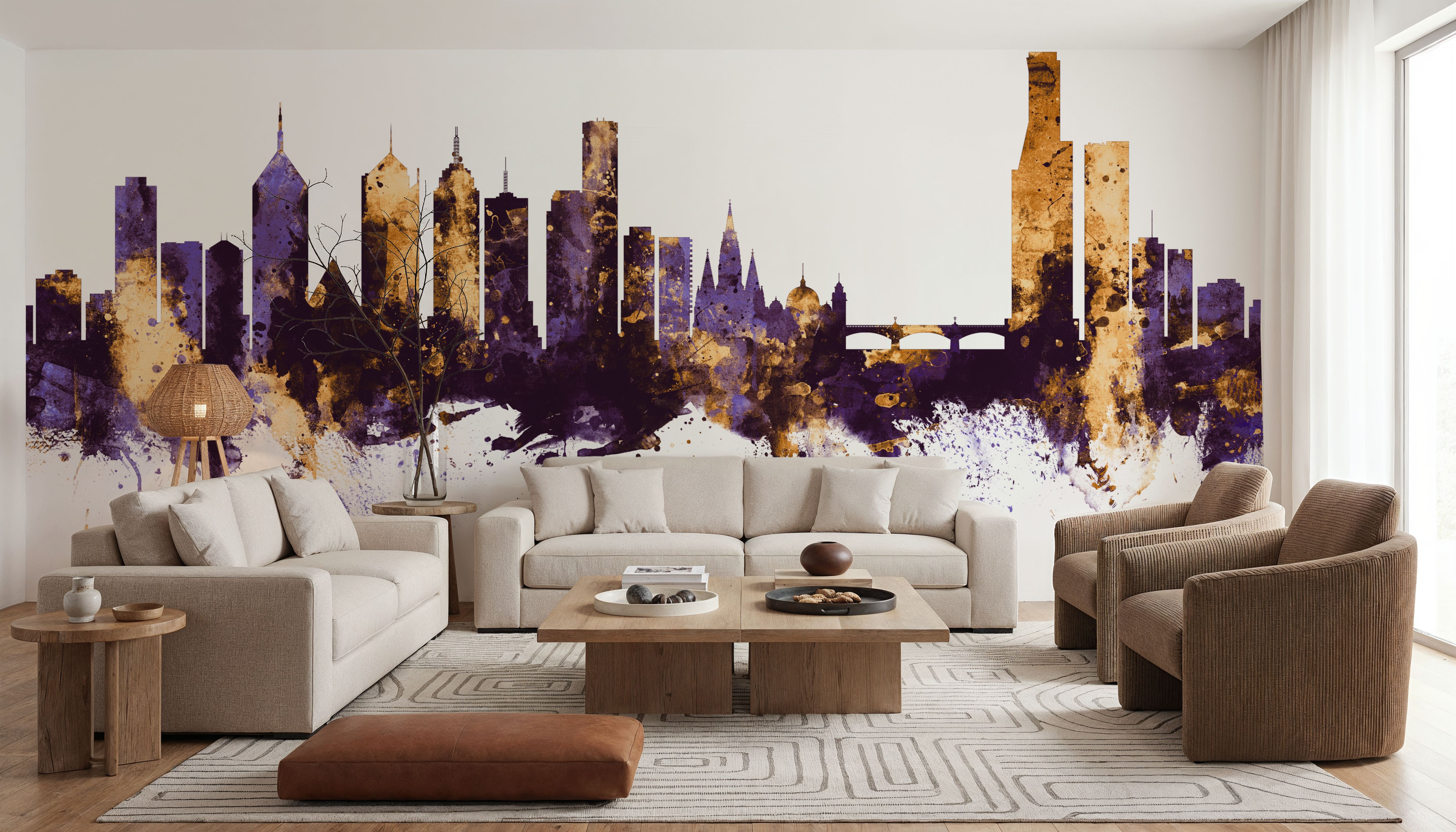 Melbourne Australia Skyline Purple & Gold
