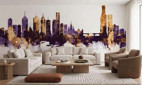 Melbourne Australia Skyline Purple & Gold