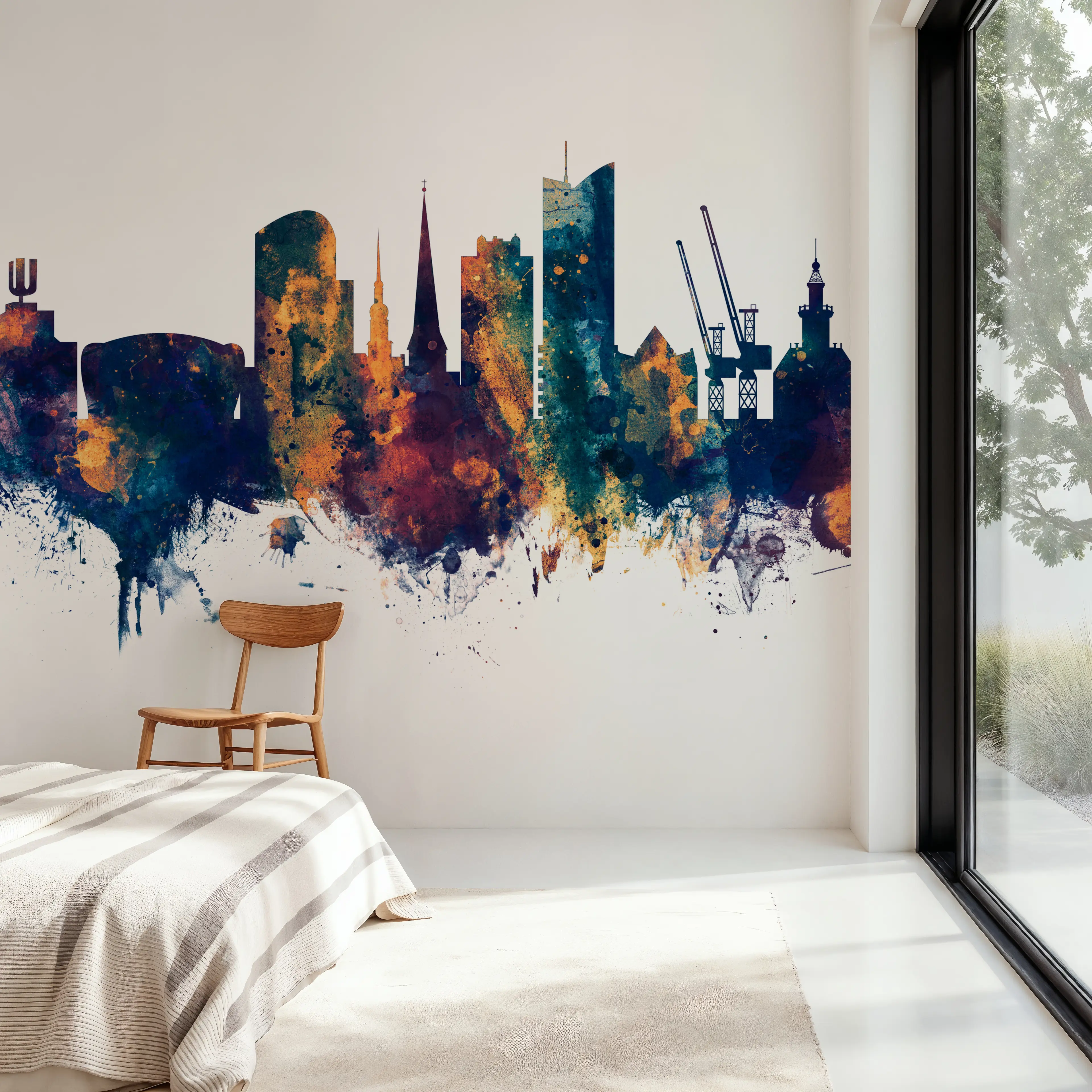 Fotobehang - Dortmund Germany Skyline Blue & Bronze - Hedendaagse Kunst Mural - Woonkamer - Wallism Nederland - Zelfklevend of Vliesbehang