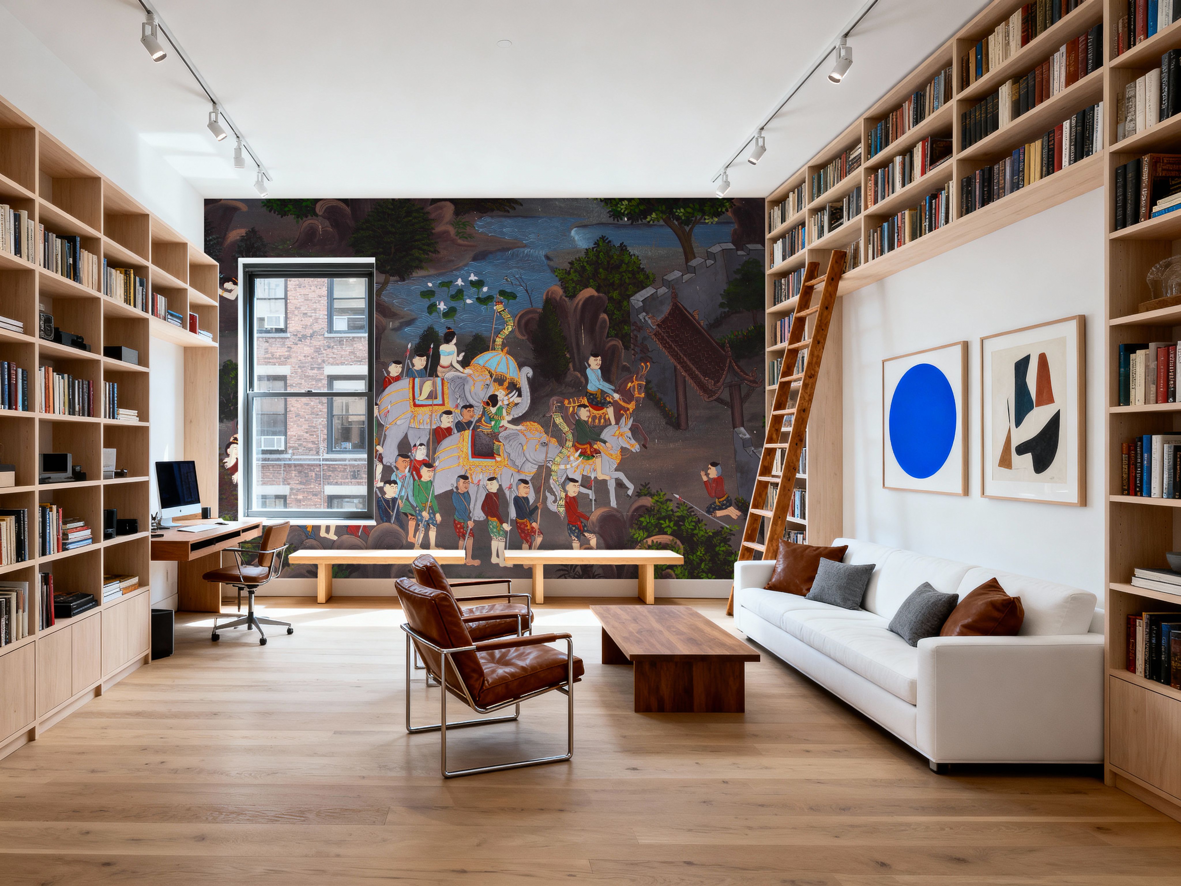 Elephant Procession to The Temple, Thai Painting