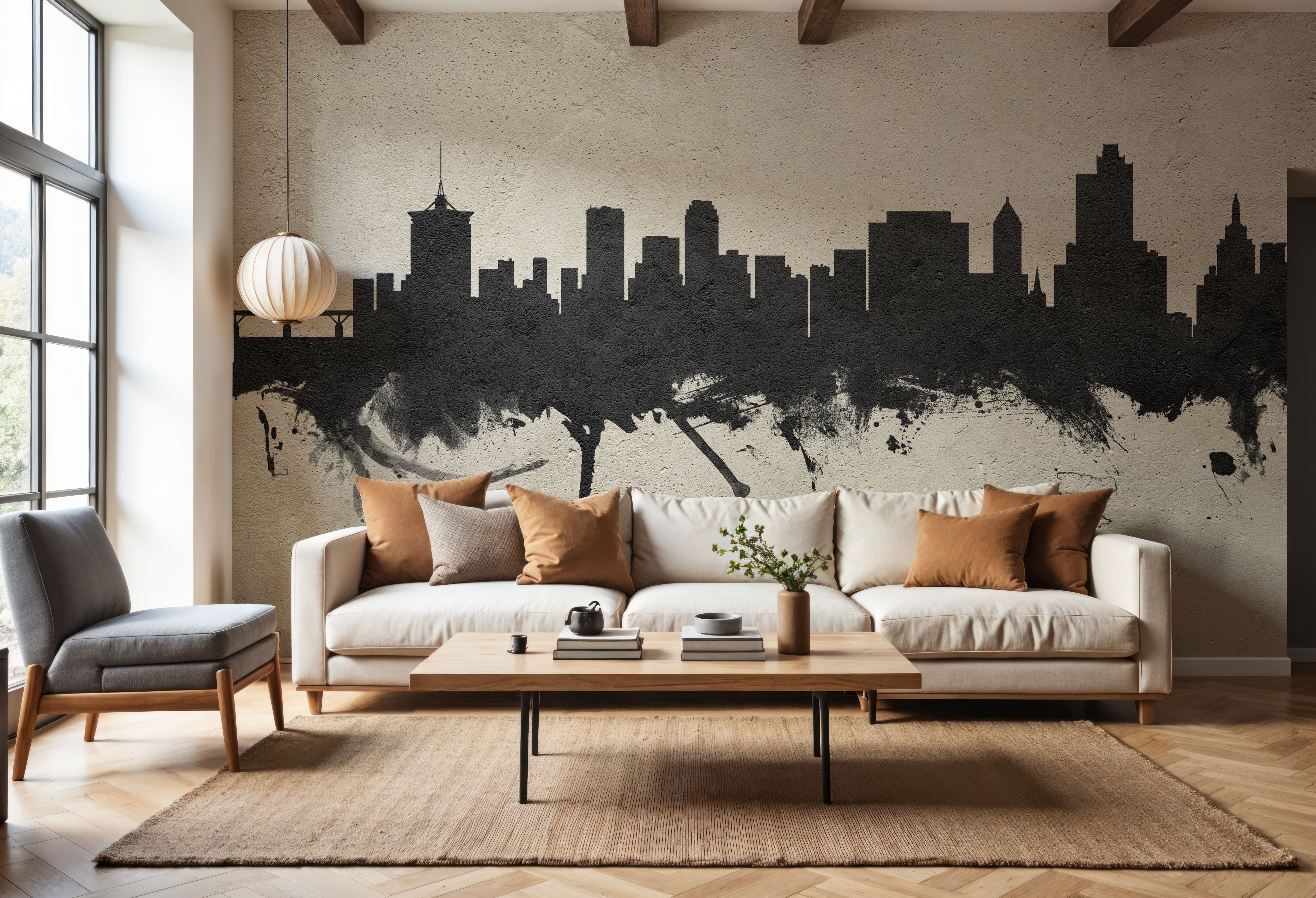 Wall Mural - Tulsa Oklahoma Skyline Concrete - Gray - Hallway staircases - Wallism US - Premium, Textured or Peel & Stick