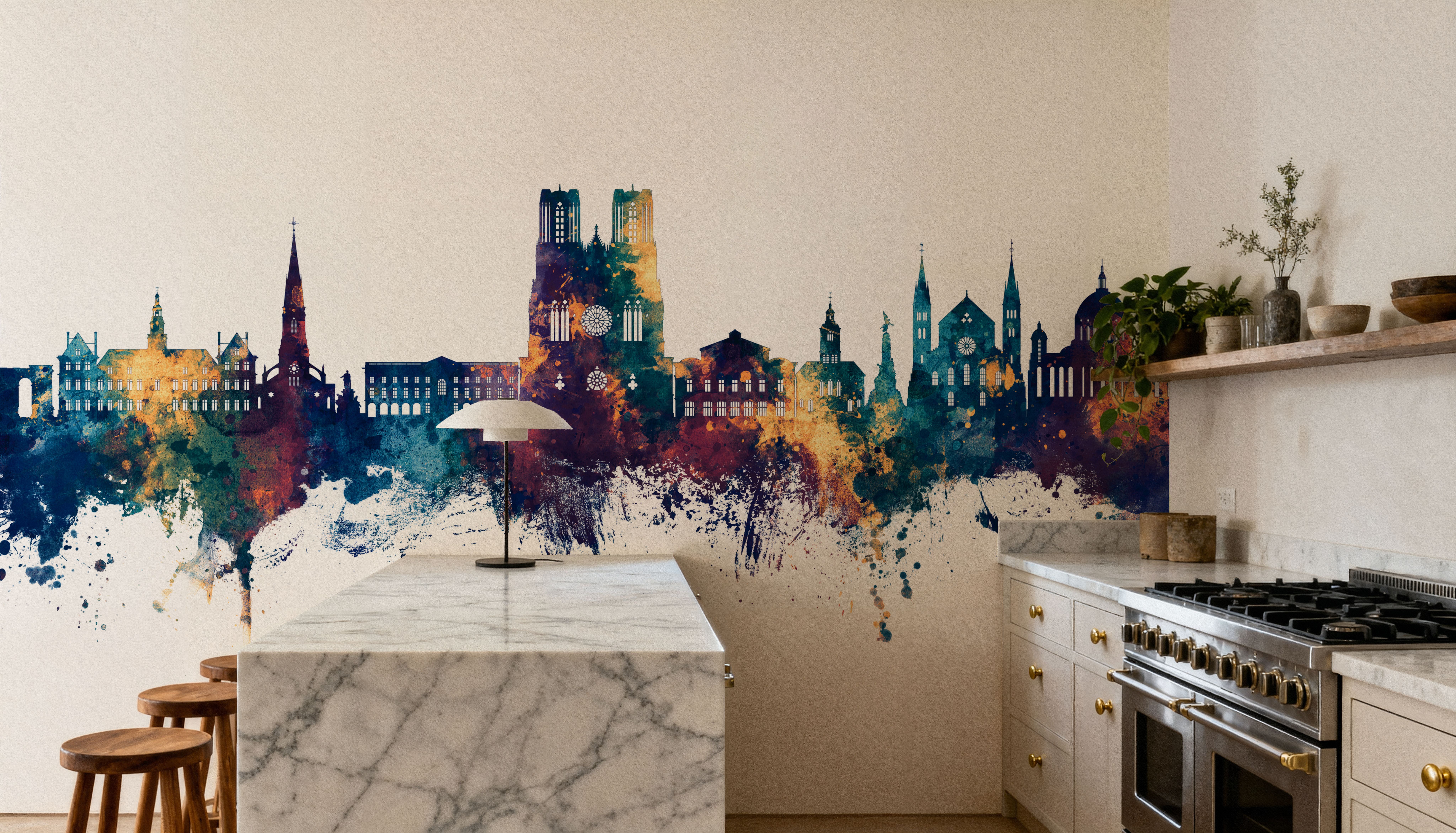 Reims France Skyline Blue & Bronze, Wallpaper