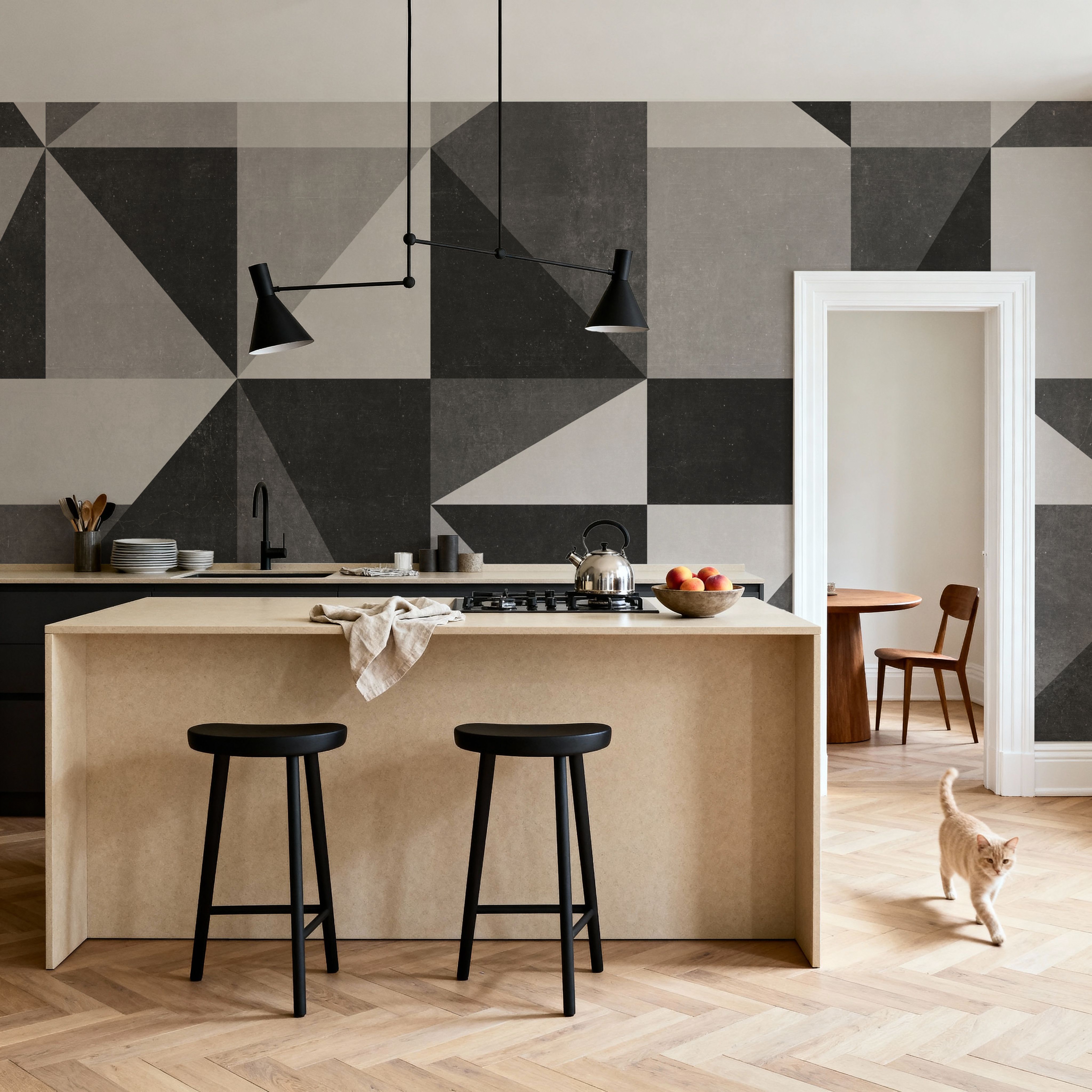 Wall Mural - Modern Geometrics, Grey - Abstract Triangles mural wallpaper - Living room - Wallism US - Premium, Textured or Peel & Stick