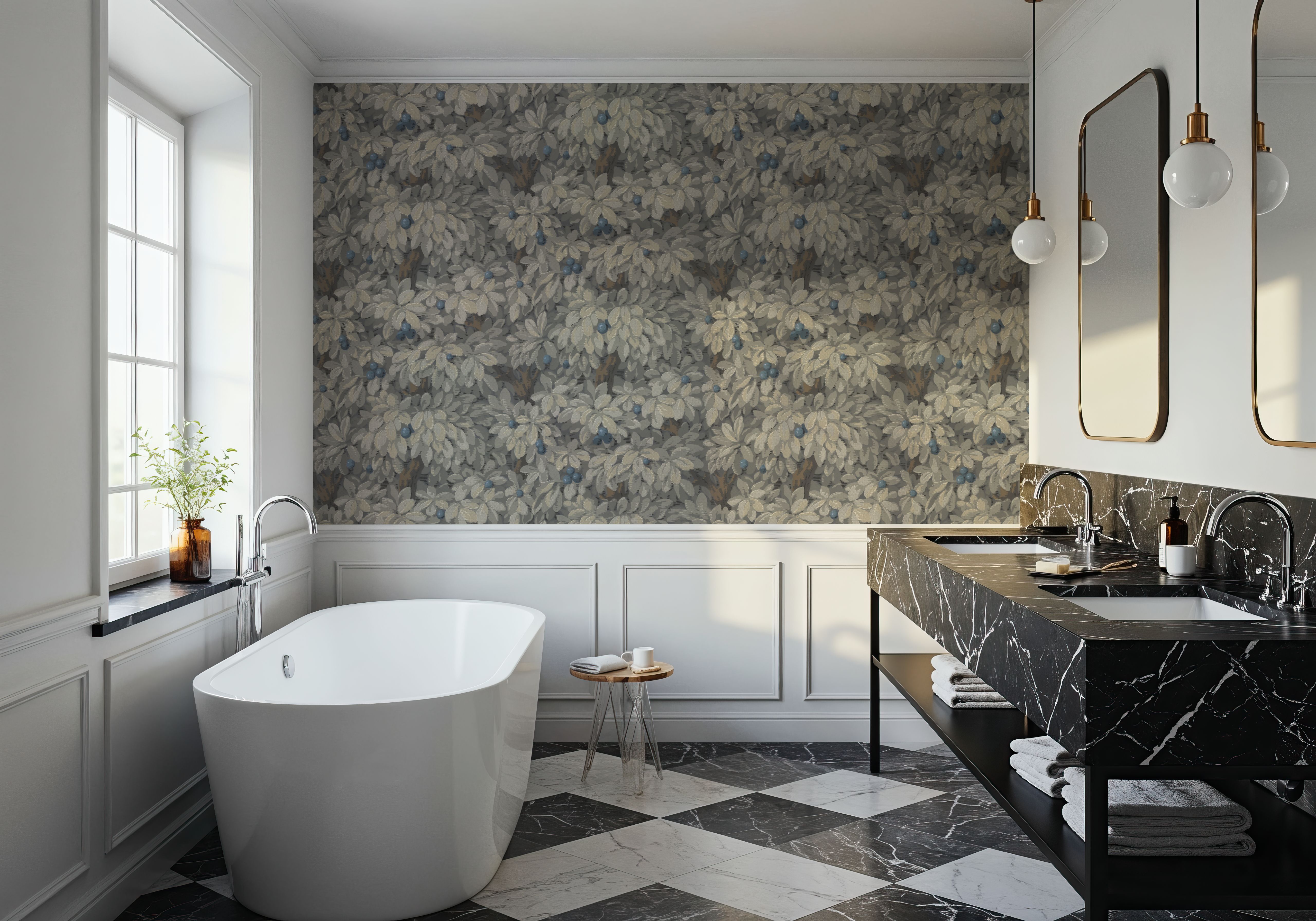 Fruit Tree Bower, Blue on Mauve