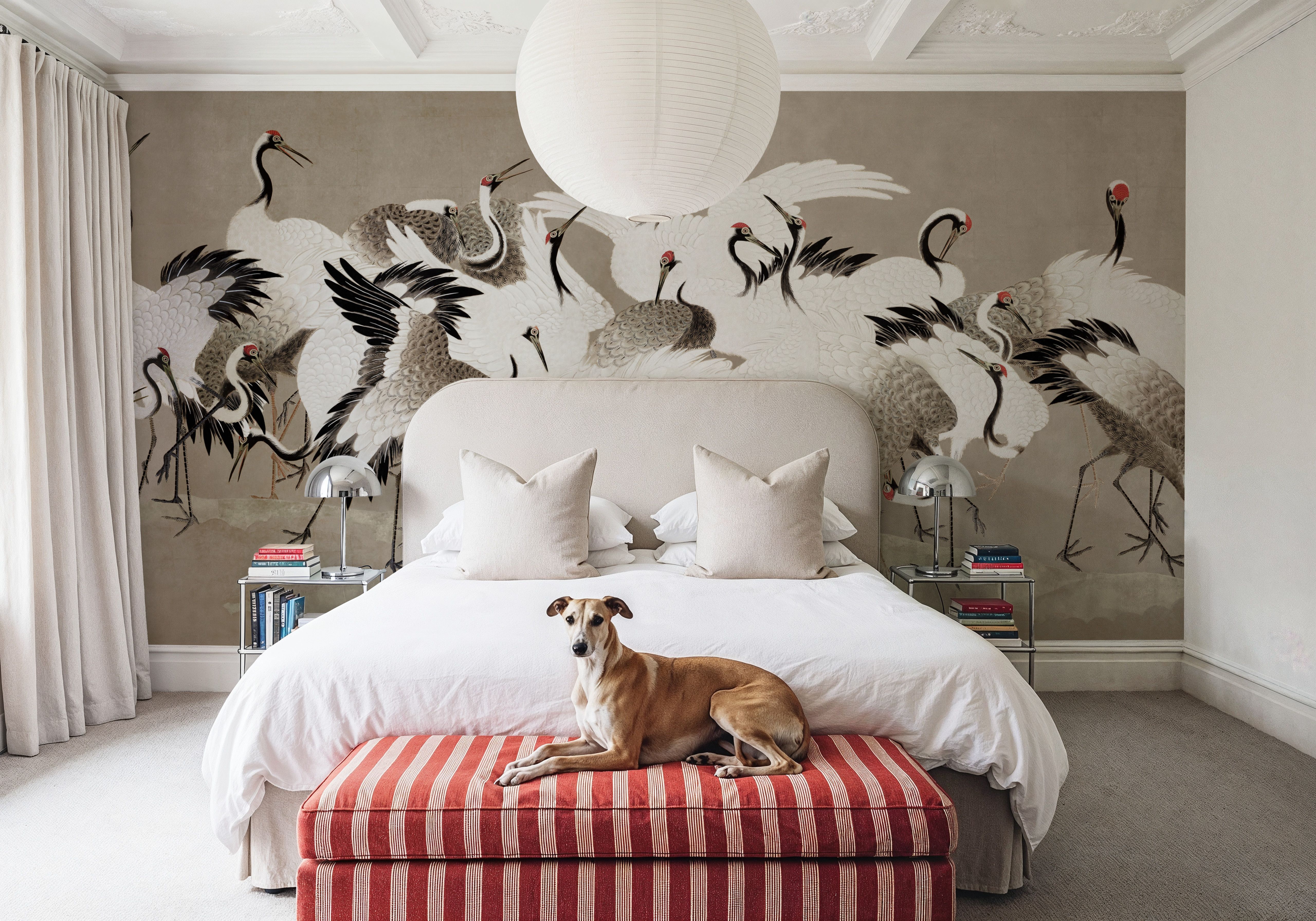 Japanese Flock of Cranes, Nutmeg Dust, Wallpaper