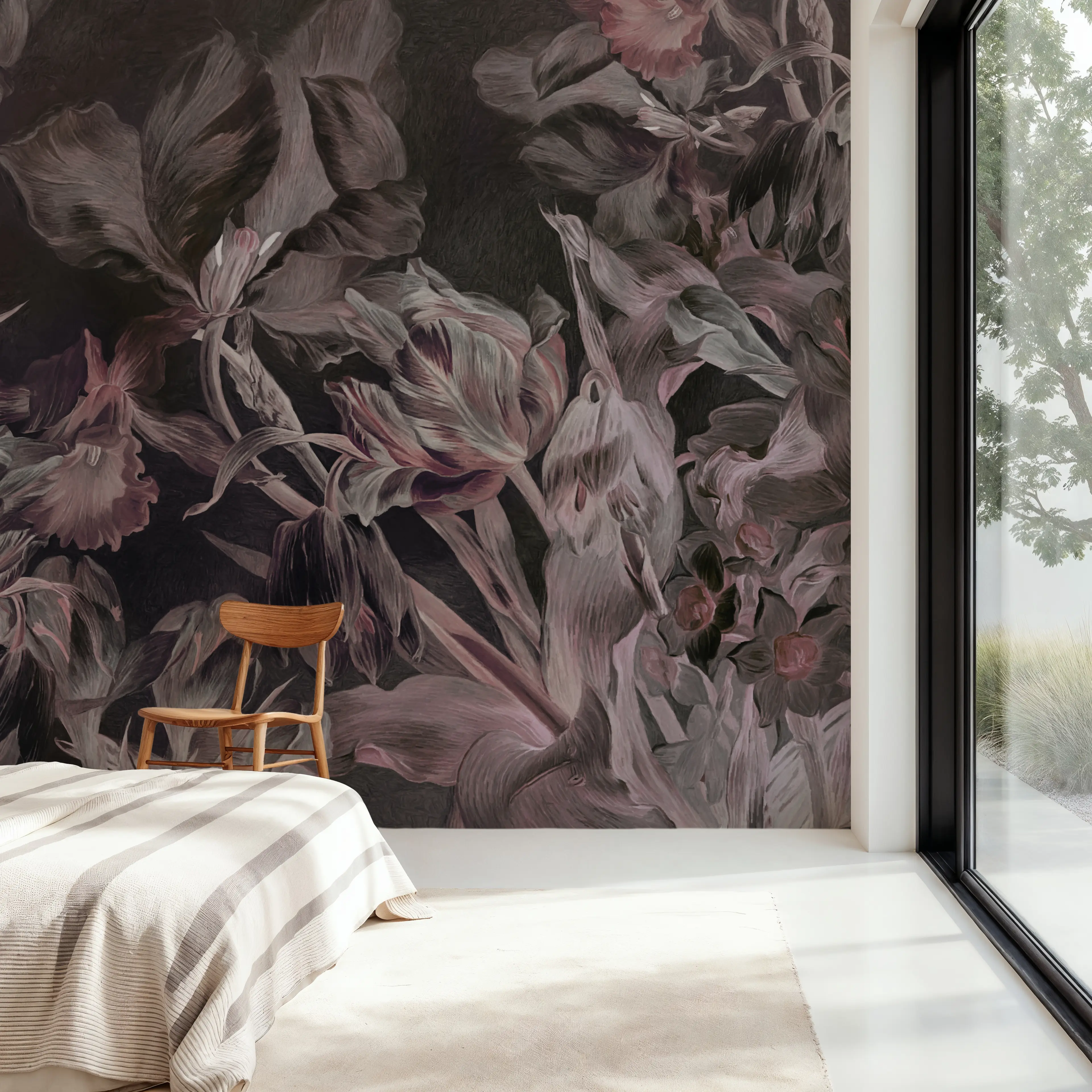 Fotobehang - Tulips Feast Light Blue - Hedendaagse Kunst Natuur Mural - Roze - Slaapkamers - Wallism België - Zelfklevend of Vliesbehang