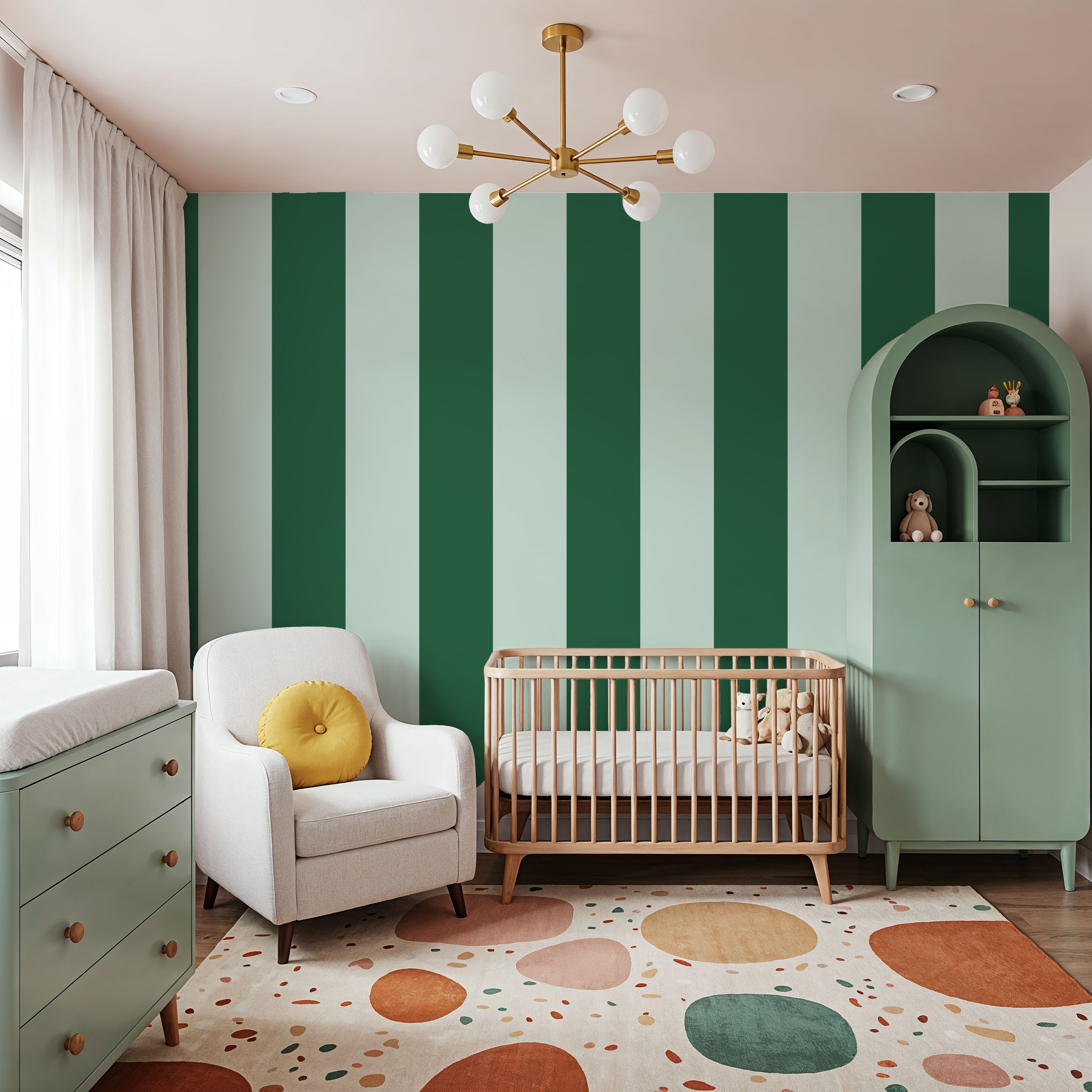 Scalloped Circus Stripes, Green on Green
