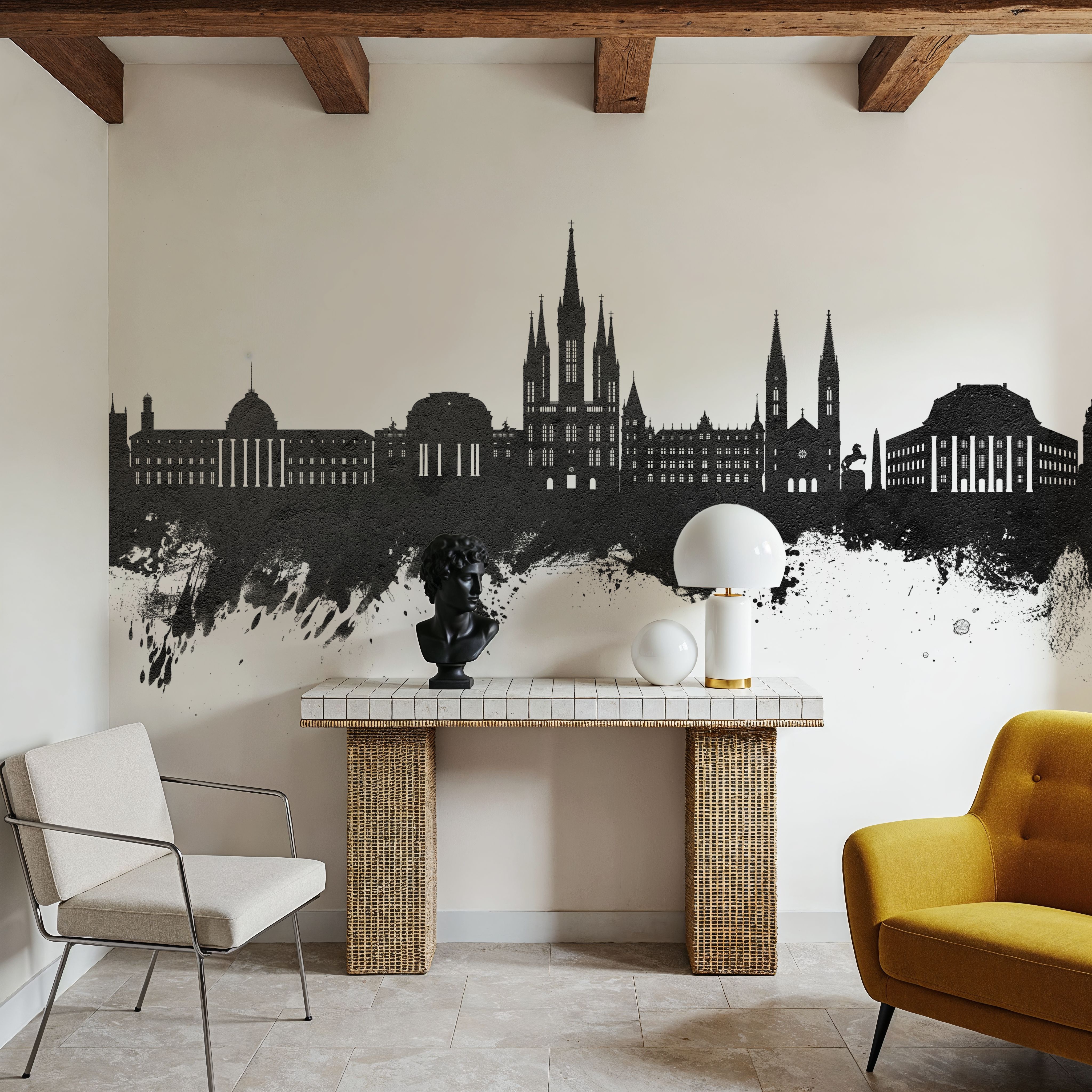 Weisbaden Germany Skyline Black & White