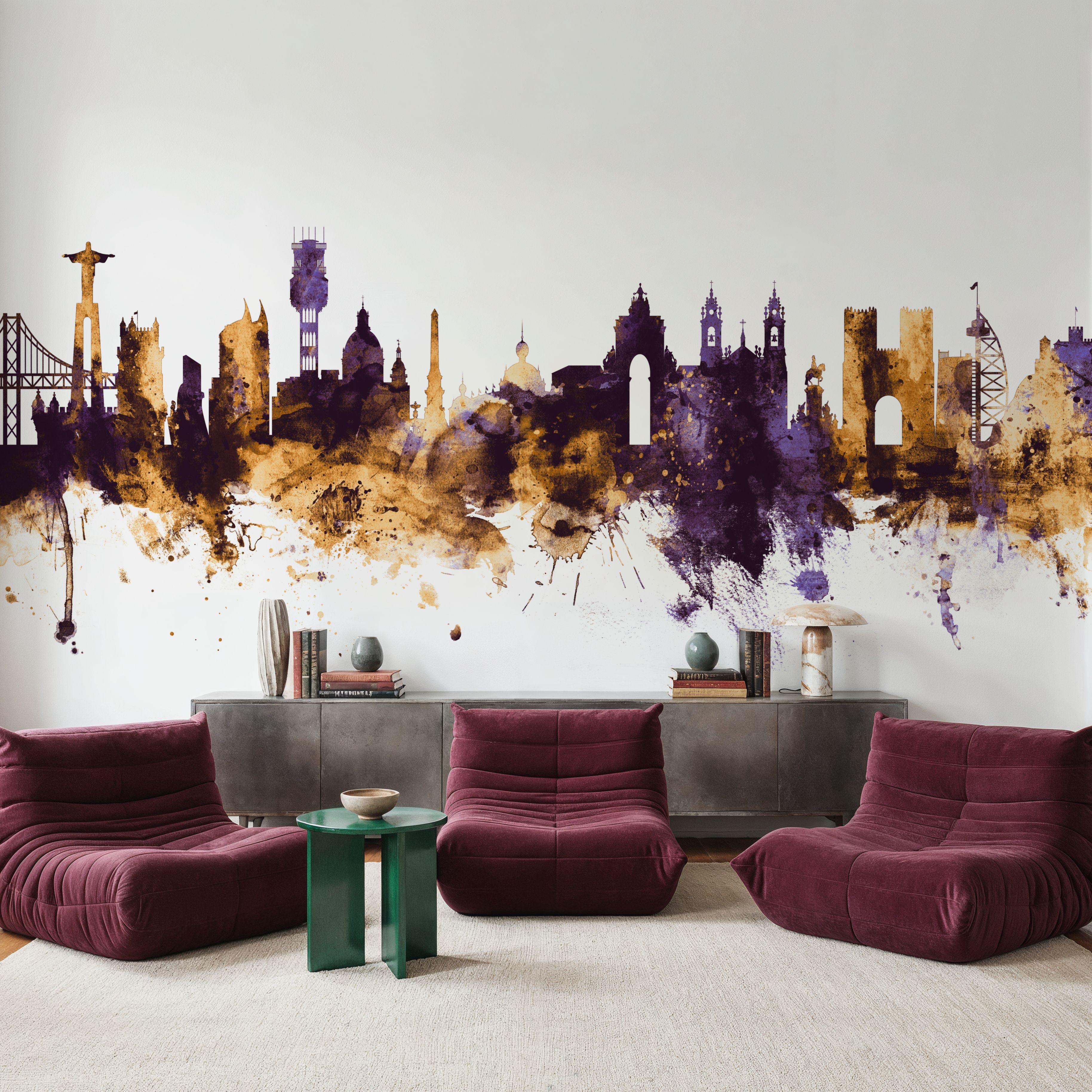 Lisbon Portugal Skyline Purple & Gold