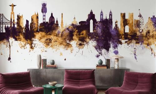 Lisbon Portugal Skyline Purple & Gold