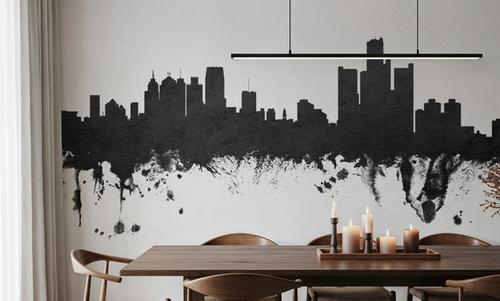 Detroit Michigan Skyline Black & White