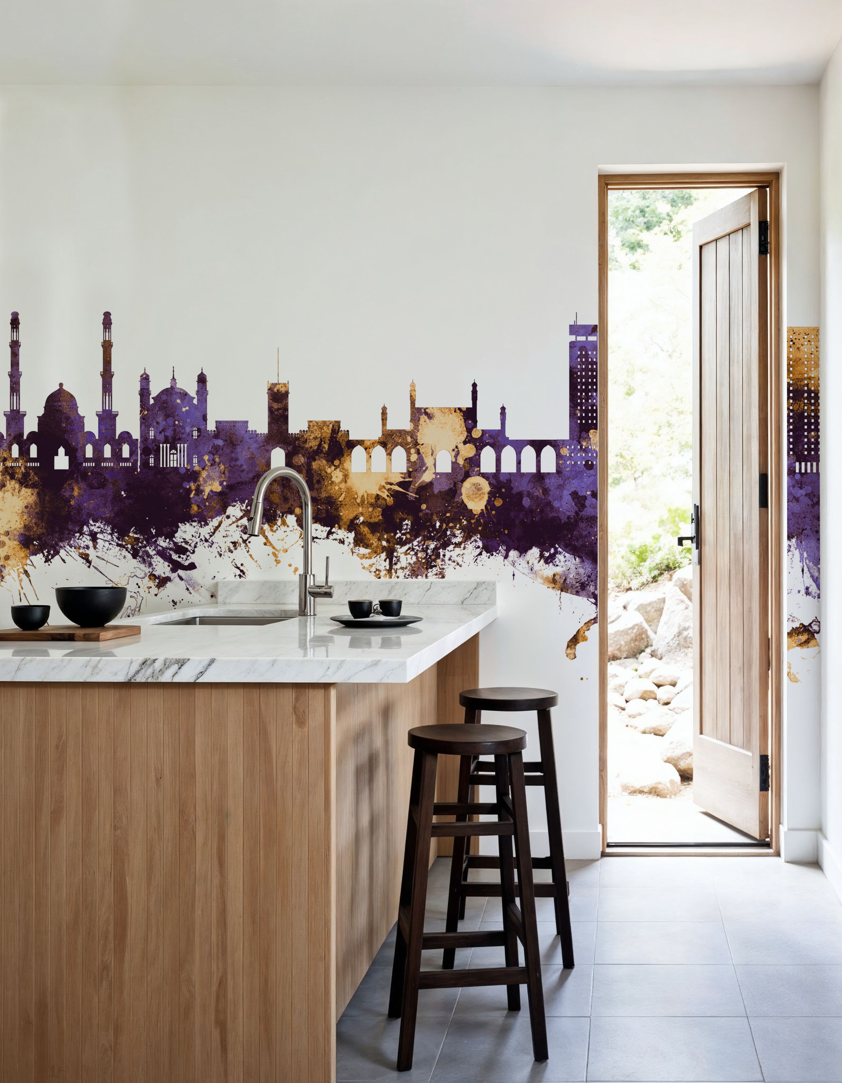 Kabul Afghanistan Skyline Purple & Gold