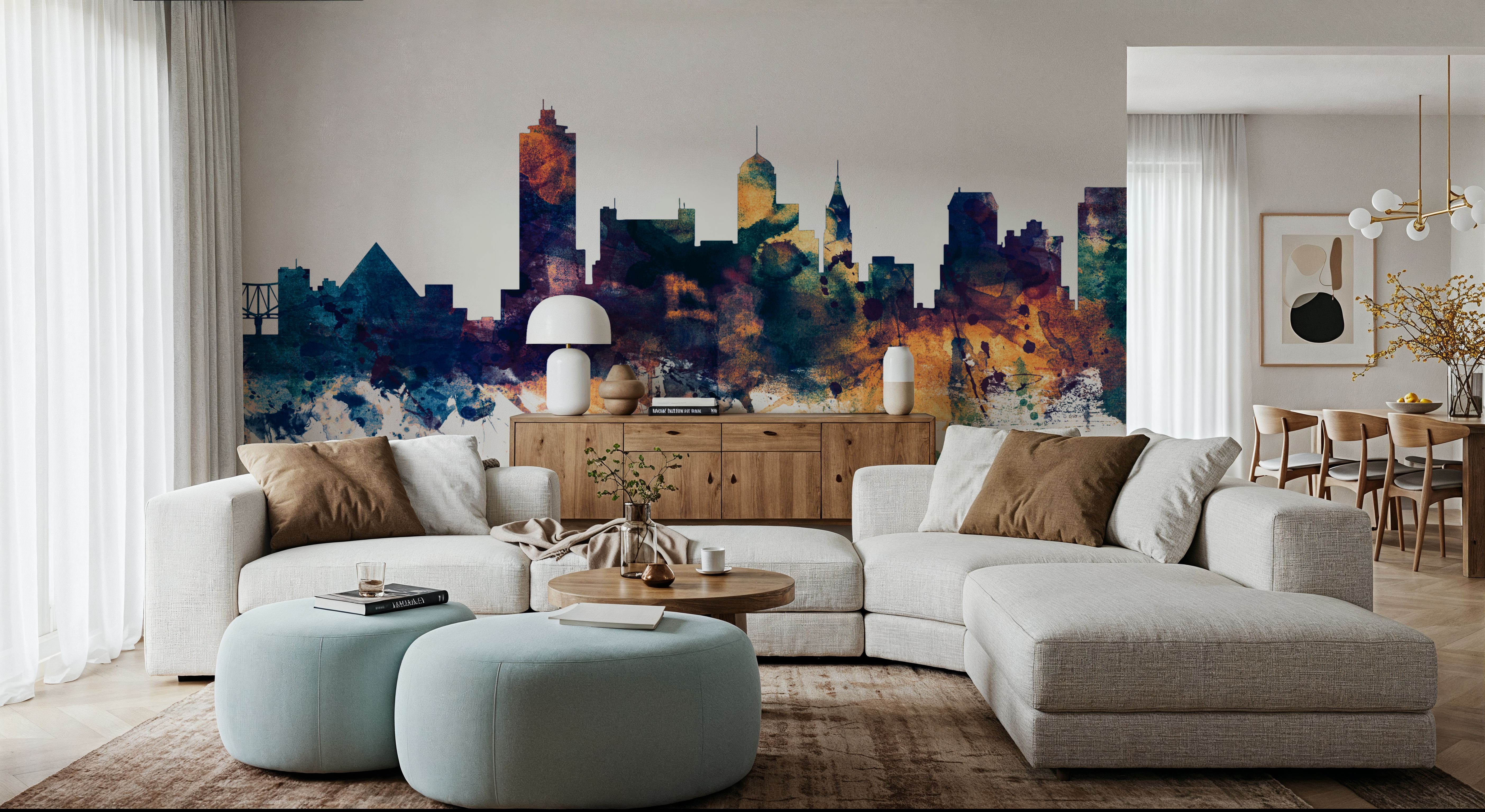 Memphis Tennessee Skyline Blue & Bronze, Wallpaper