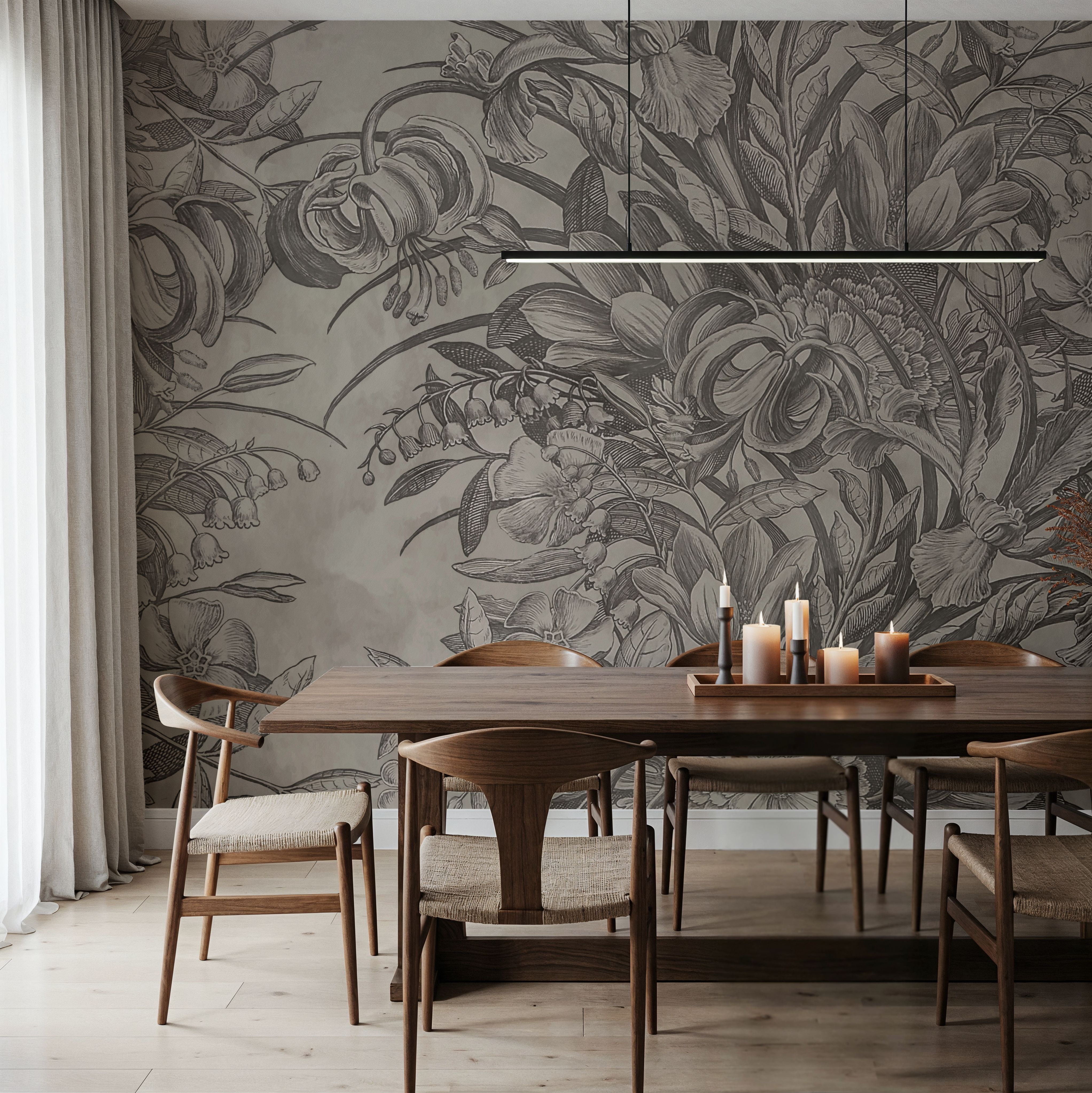 Wall Mural - Descreet Charm - Chintz Toile de Jouy mural wallpaper - Blue - Bedroom - Wallism US - Premium, Textured or Peel & Stick