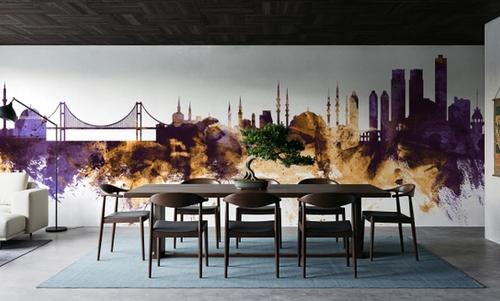 Istanbul Turkey Skyline Purple & Gold