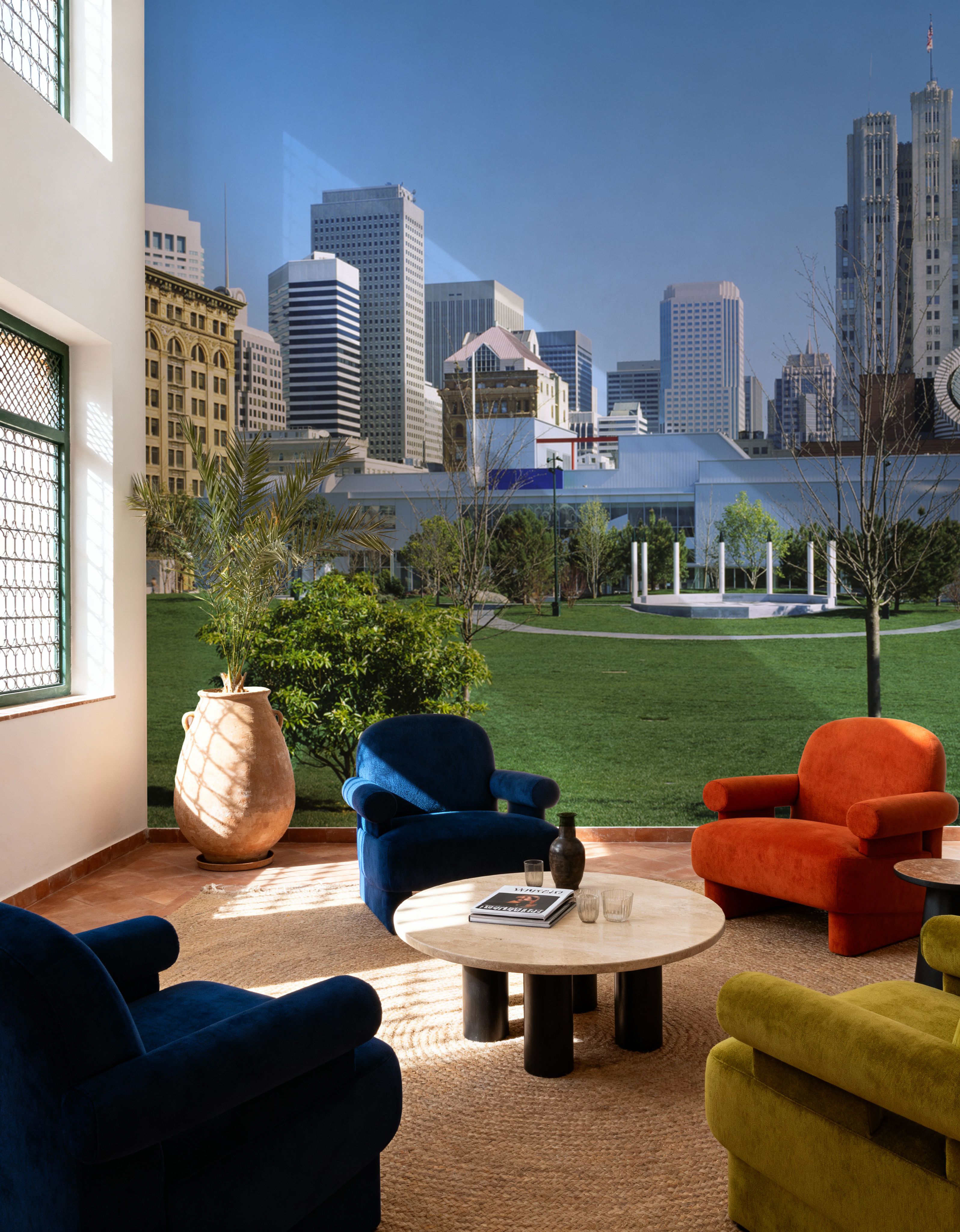 Wall Mural - Urban Oasis - Architecture Landscapes mural wallpaper - Blue - Offices - Wallism UK - Premium, Textured or Peel & Stick