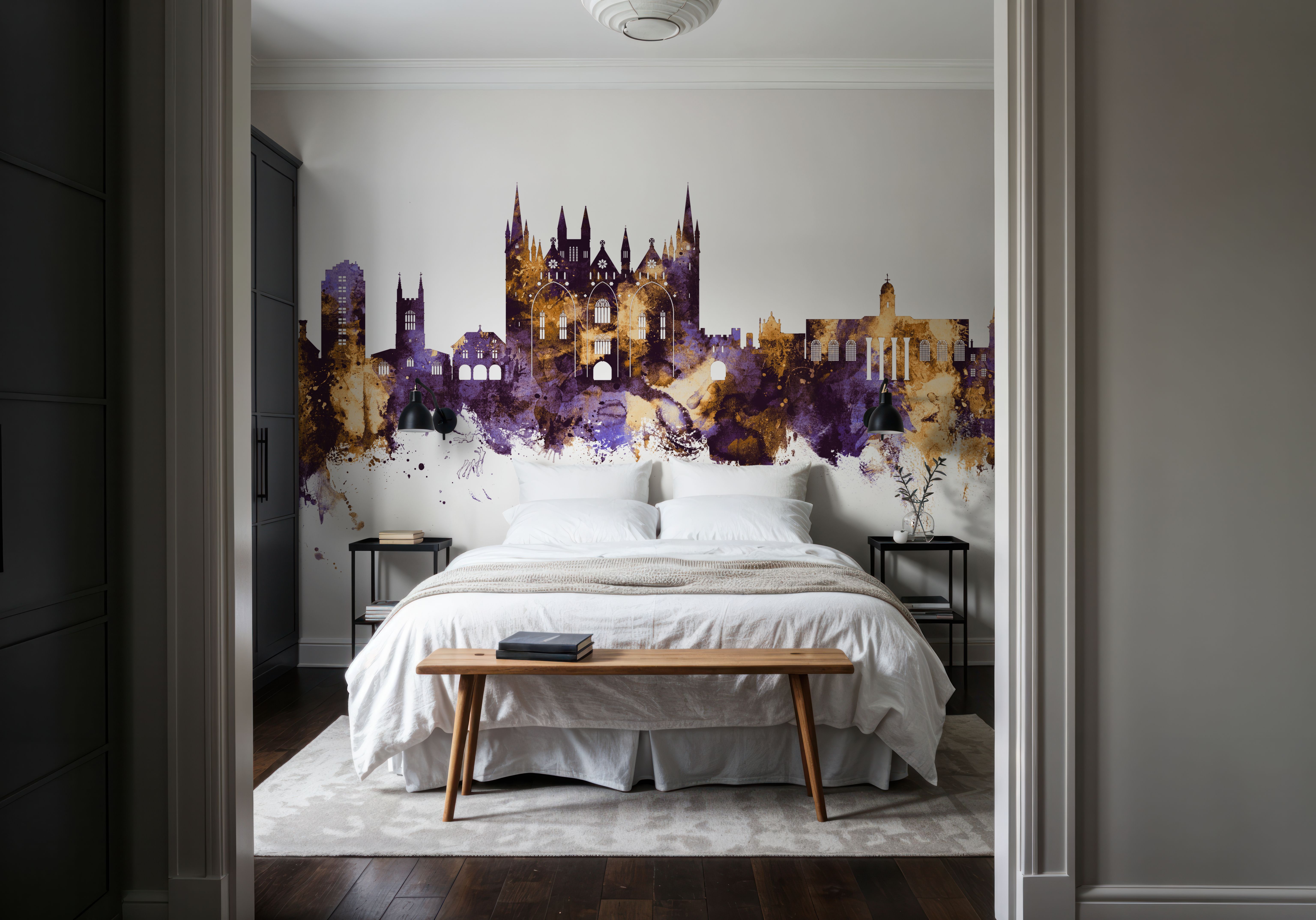Peterborough England Skyline Purple & Gold