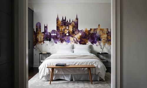 Peterborough England Skyline Purple & Gold