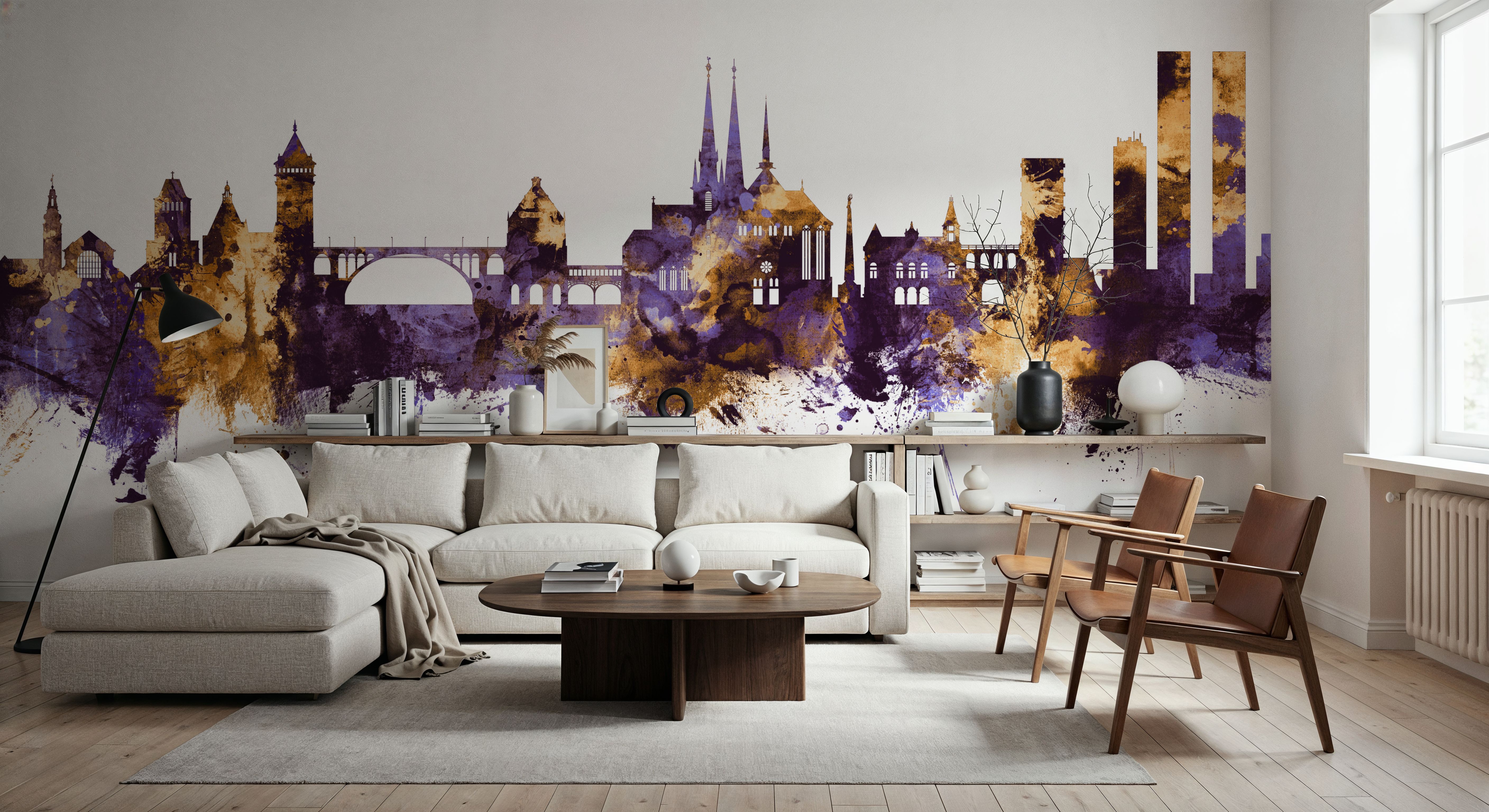Luxembourg City Skyline Purple & Gold