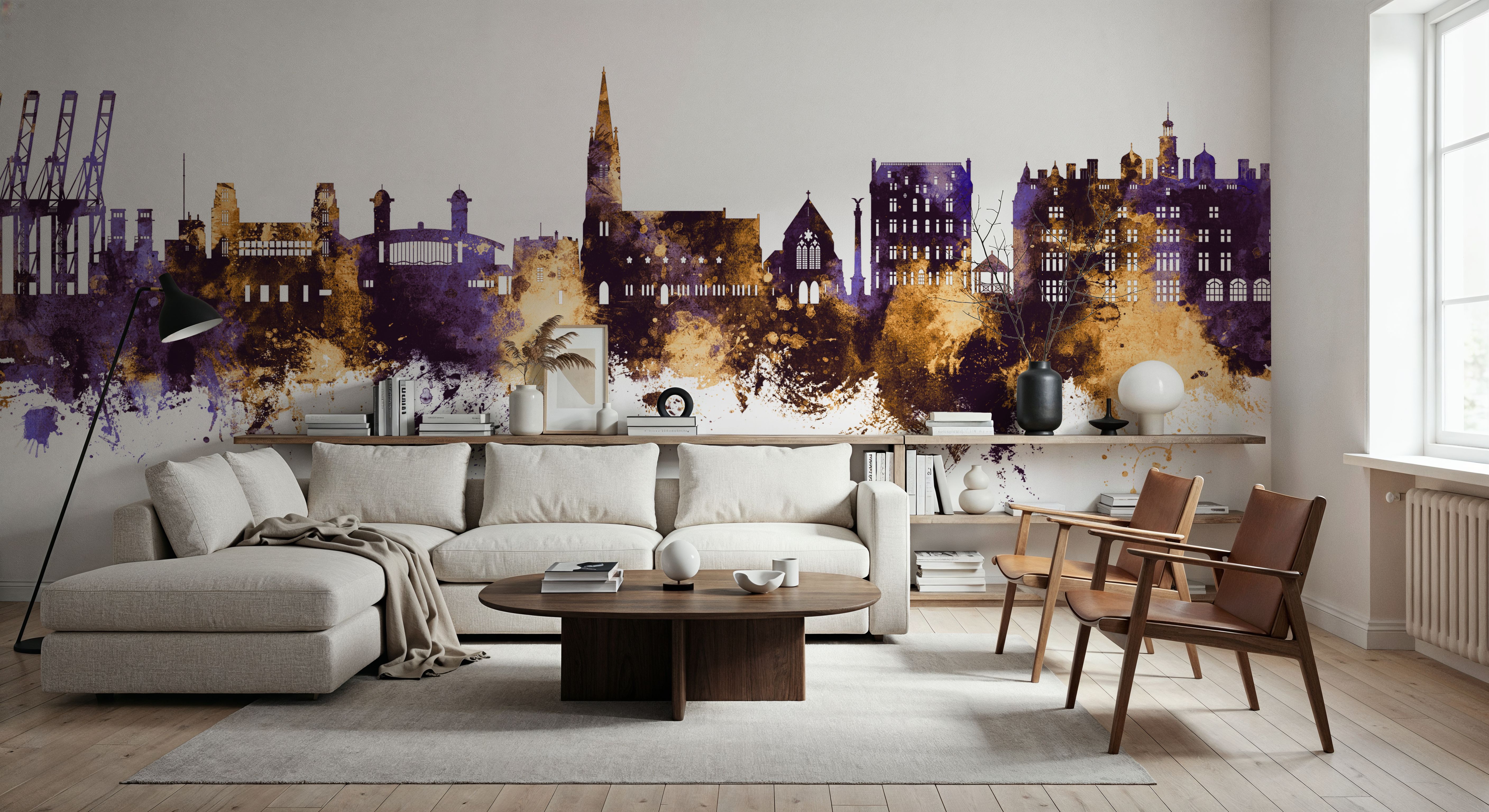 Felixstowe England Skyline Purple & Gold