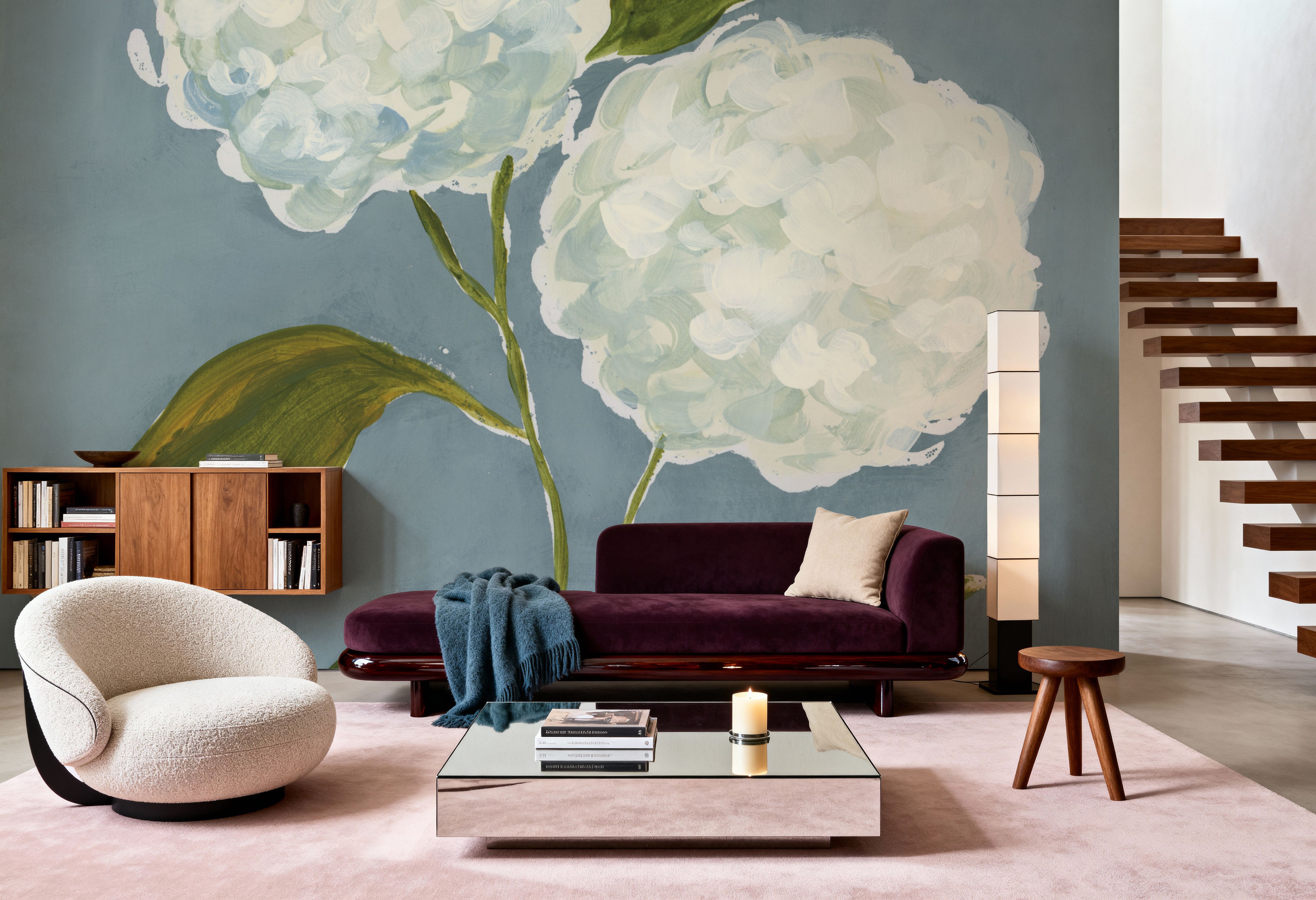 Dusty Blue Hydrangea III wallpaper mural 100% PVC-free and non-toxic