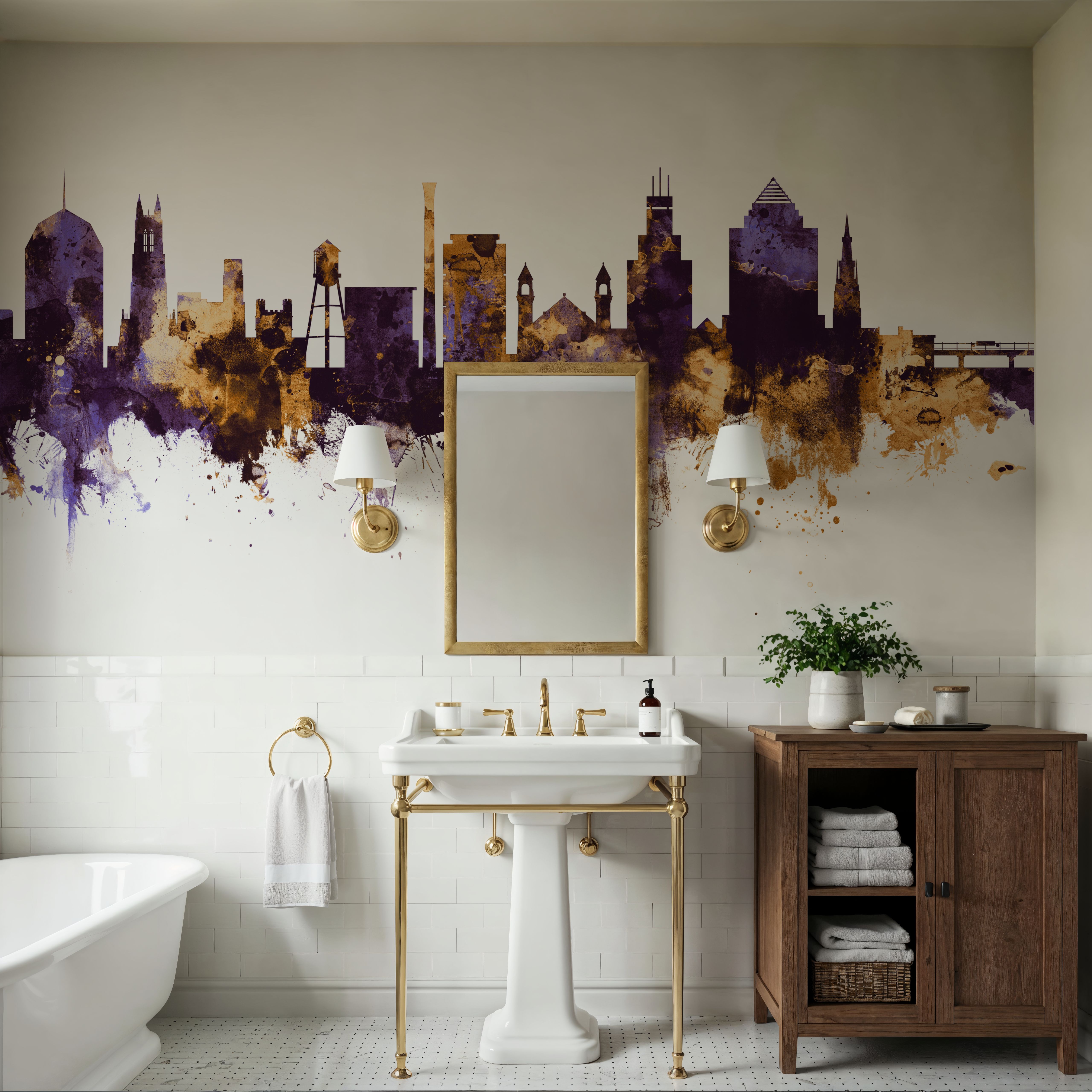 Durham North Carolina Skyline Purple & Gold
