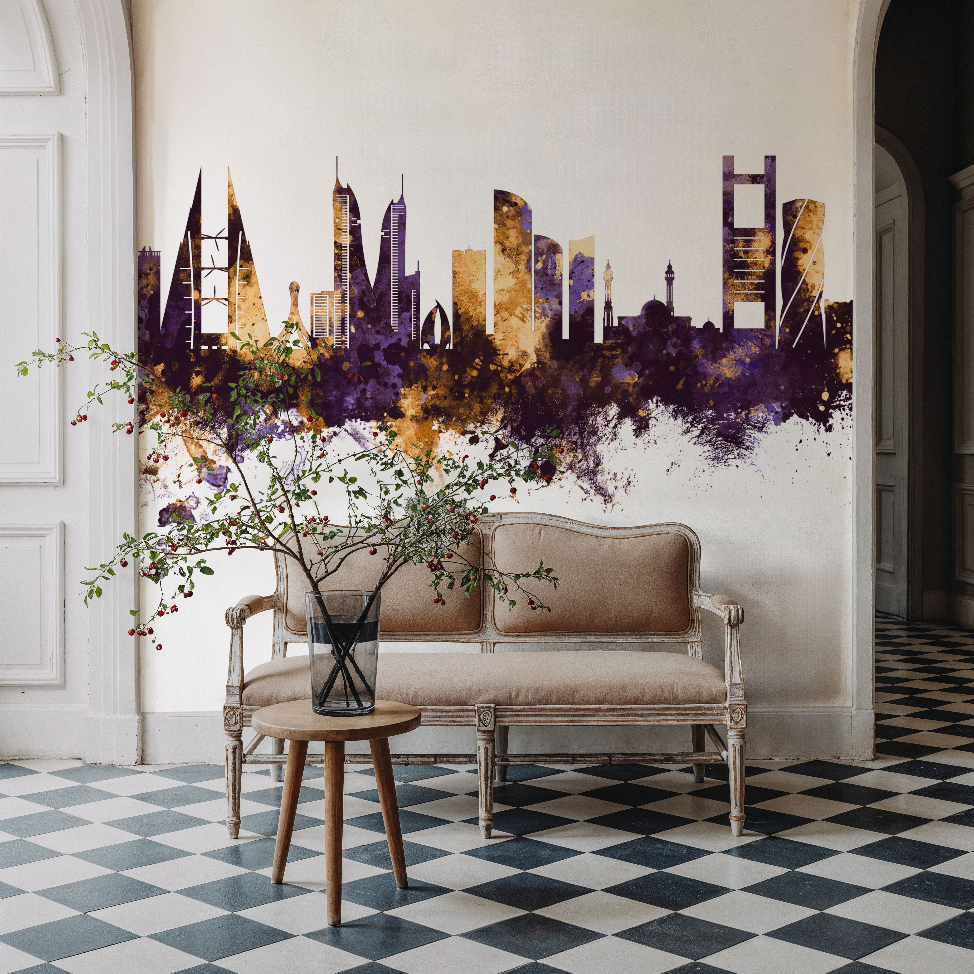 Manama Skyline Purple & Gold