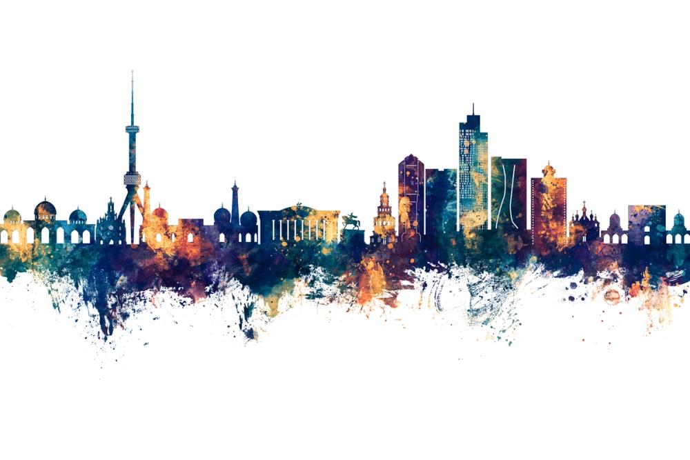 Tashkent Uzbekistan Skyline Blue & Bronze