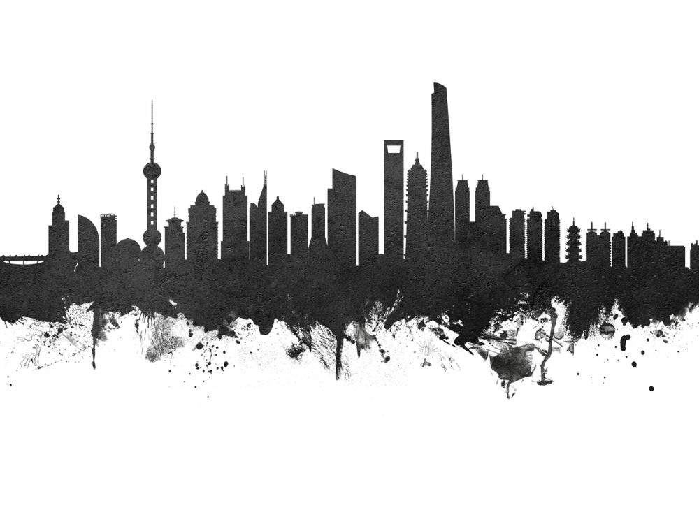 Shanghai China Skyline Black & White