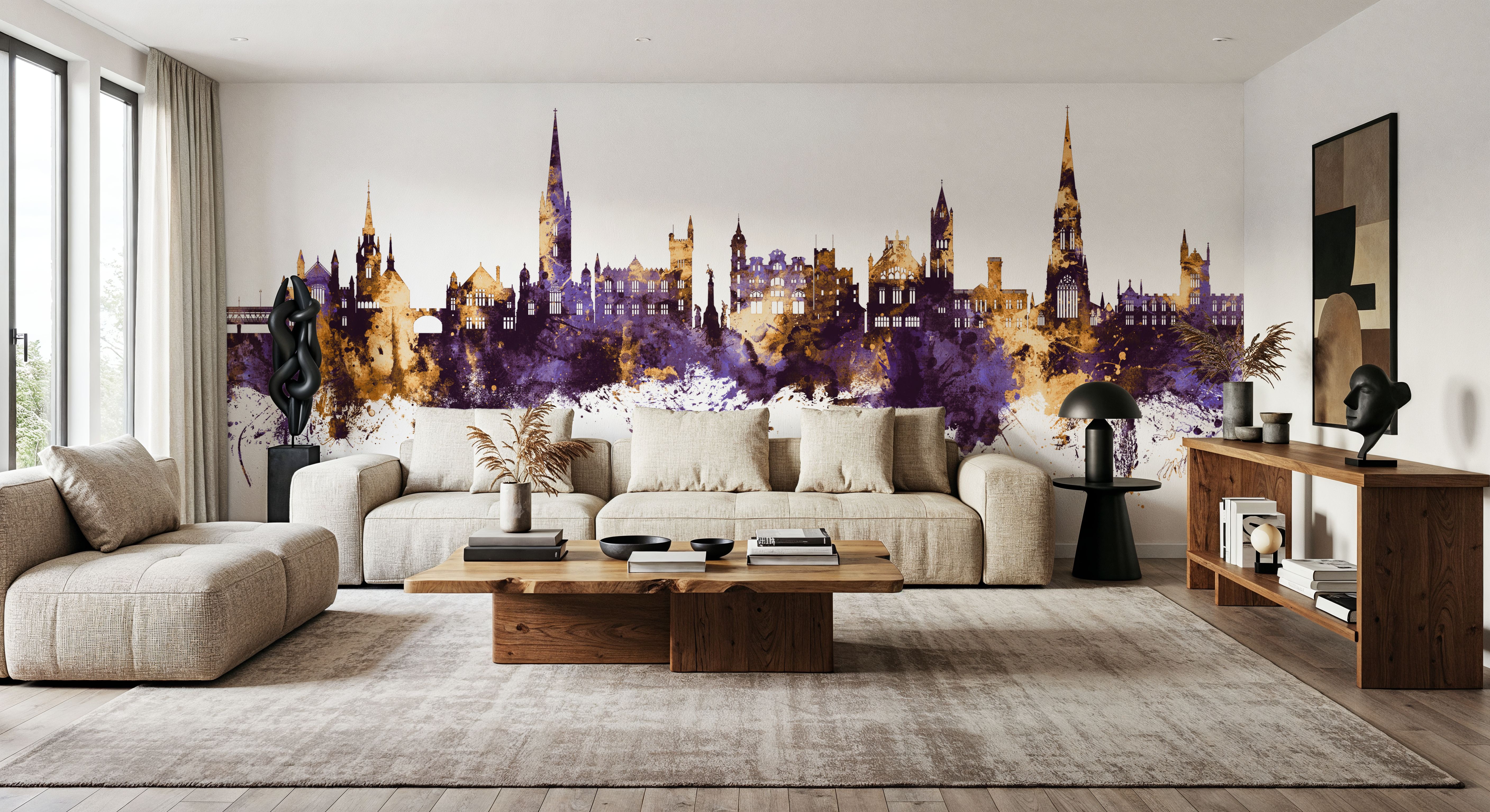 Derry Northern Ireland Skyline Purple & Gold, Behang