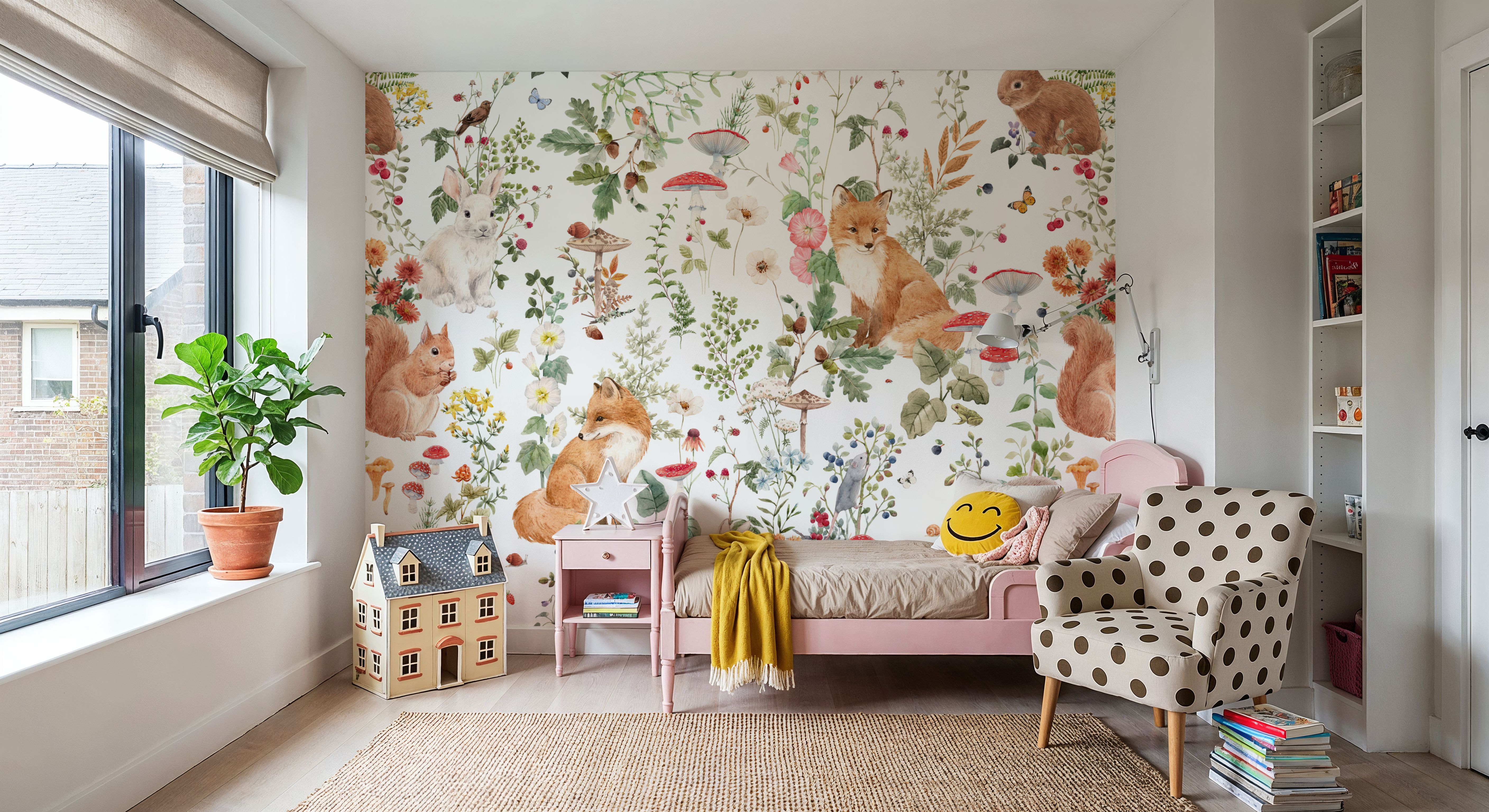 Baby Animals Nordic Fauna, White, Wallpaper